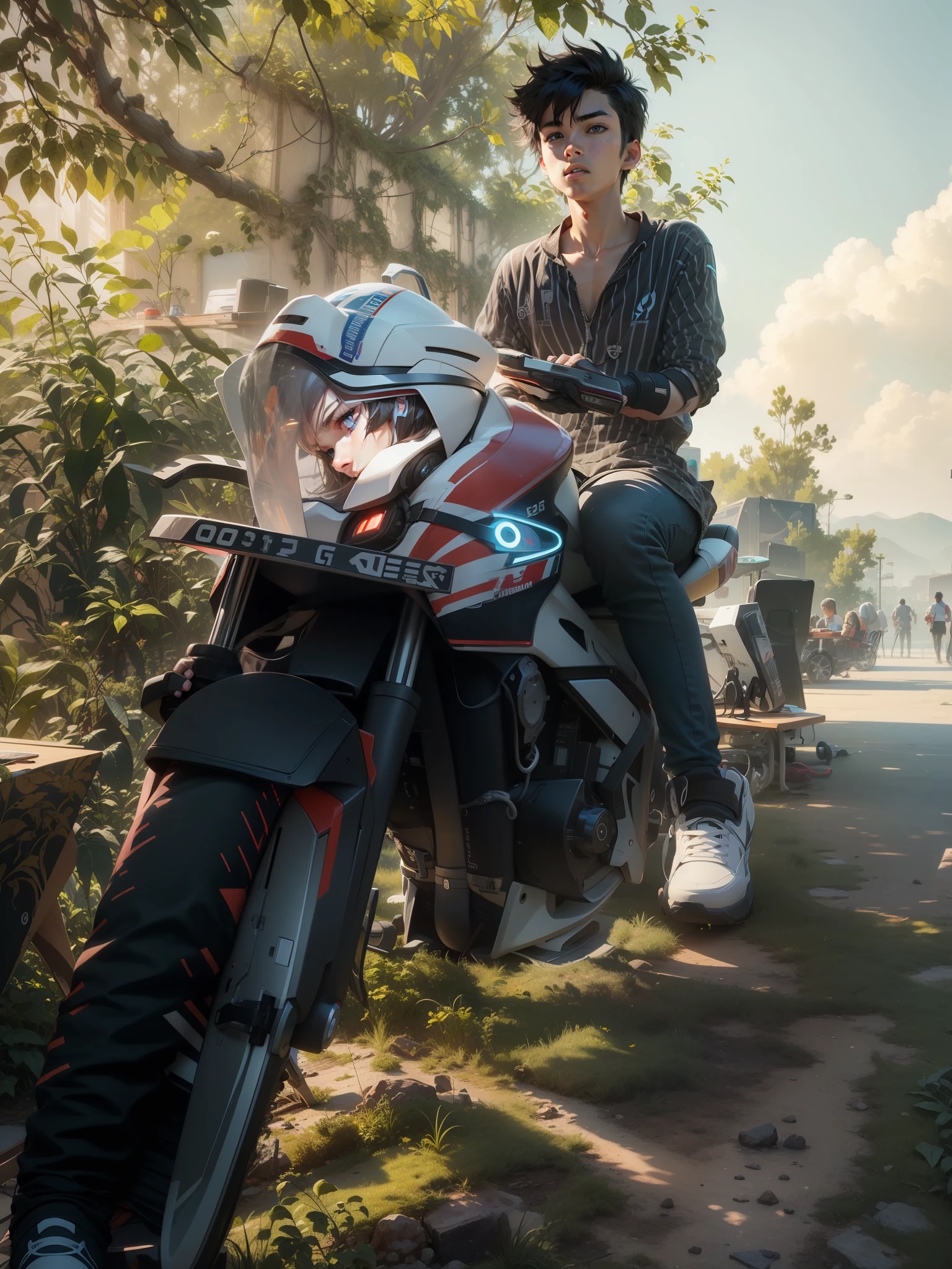 Best quality: 1.0), (Super High Resolution: 1.0), Anime boy, short black hair, blue eyes, sitting in front of computer playing games, background in esports room,