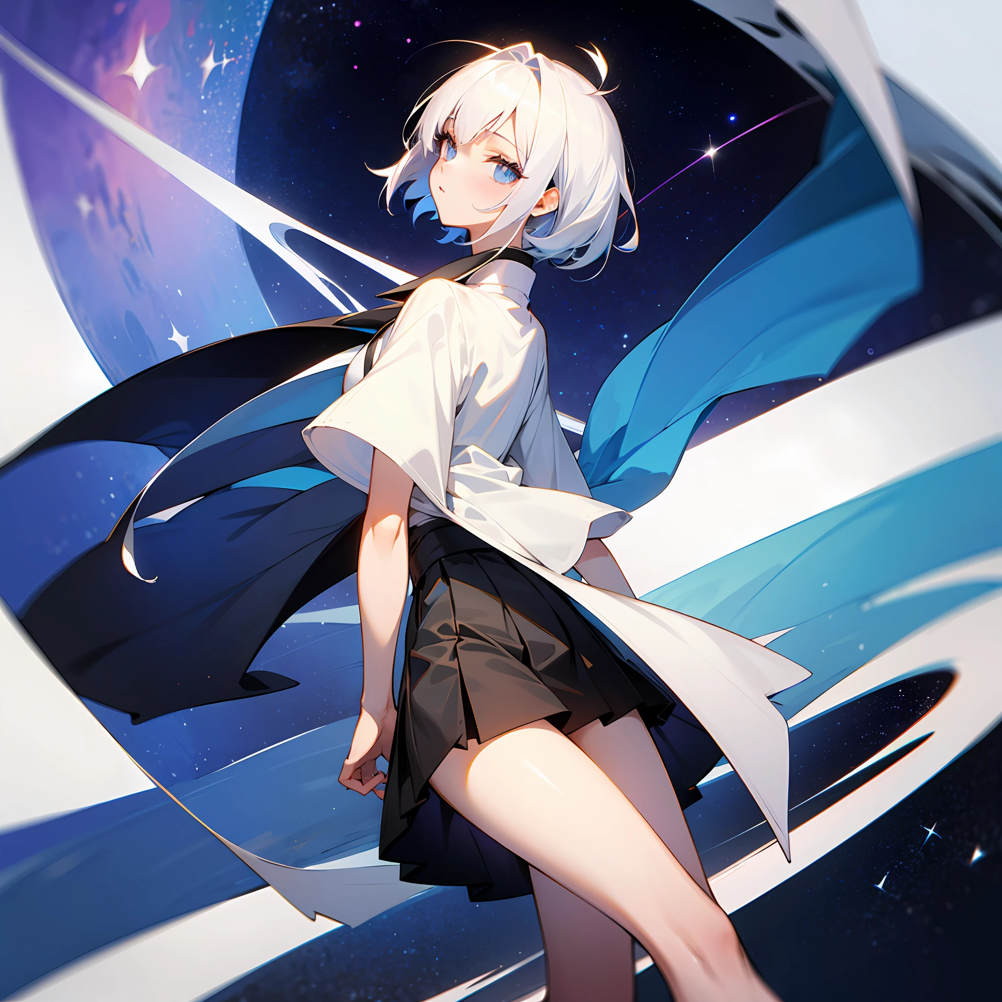 White hair，Gel coat，The whole body is upright，Starry eyes，short  skirt --auto