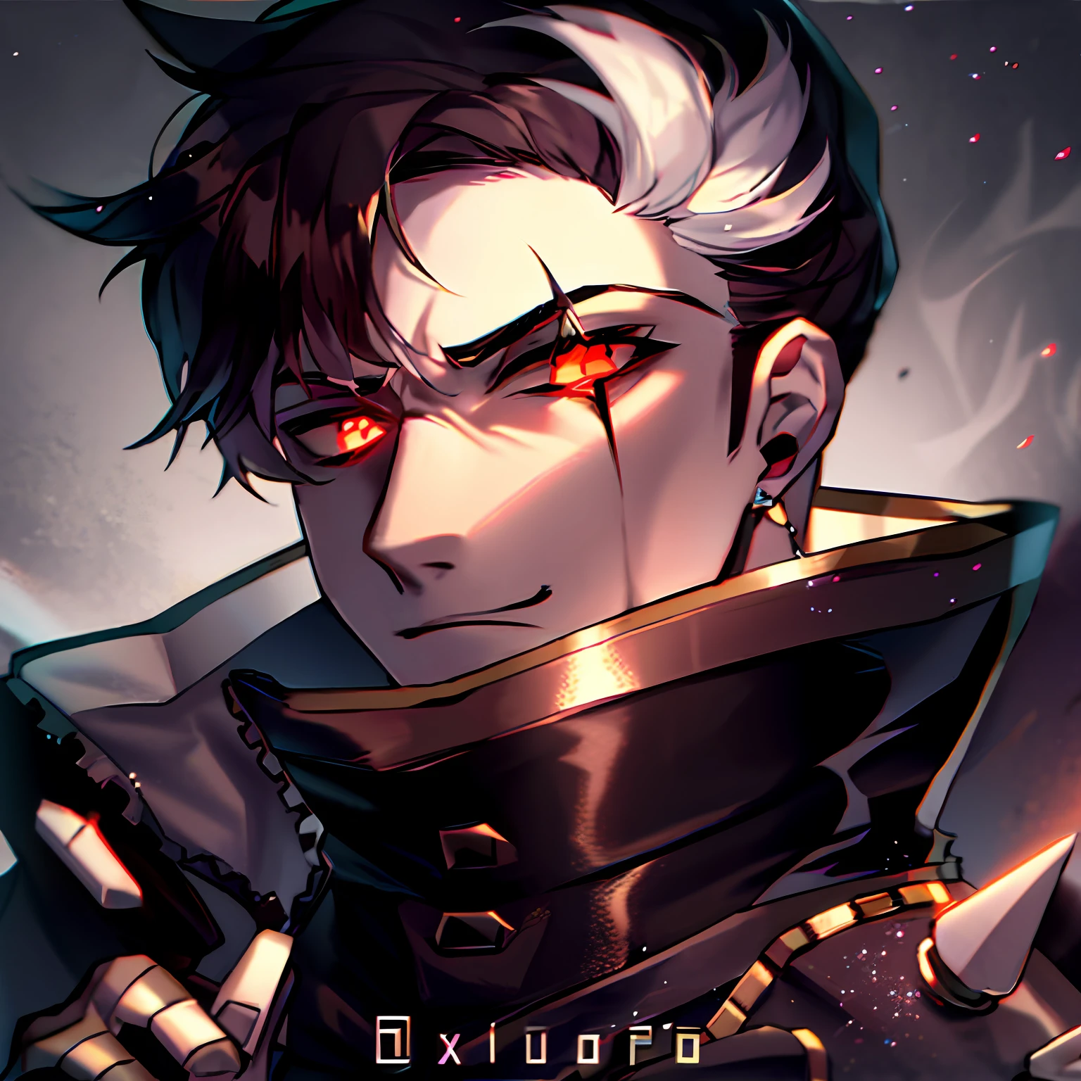 Anime character with a skull on his head and a red eye, cara bonito na arte demon slayer, Gatilho Estilo de Arte de Anime, fanart de alta qualidade, jett de valorant, sorriso roguish, Demon Slayer rui fanart, arte anime de alta qualidade, XQCOW, por Shitao, :: Ross, Retrato Gapmoe Yandere Grimdark