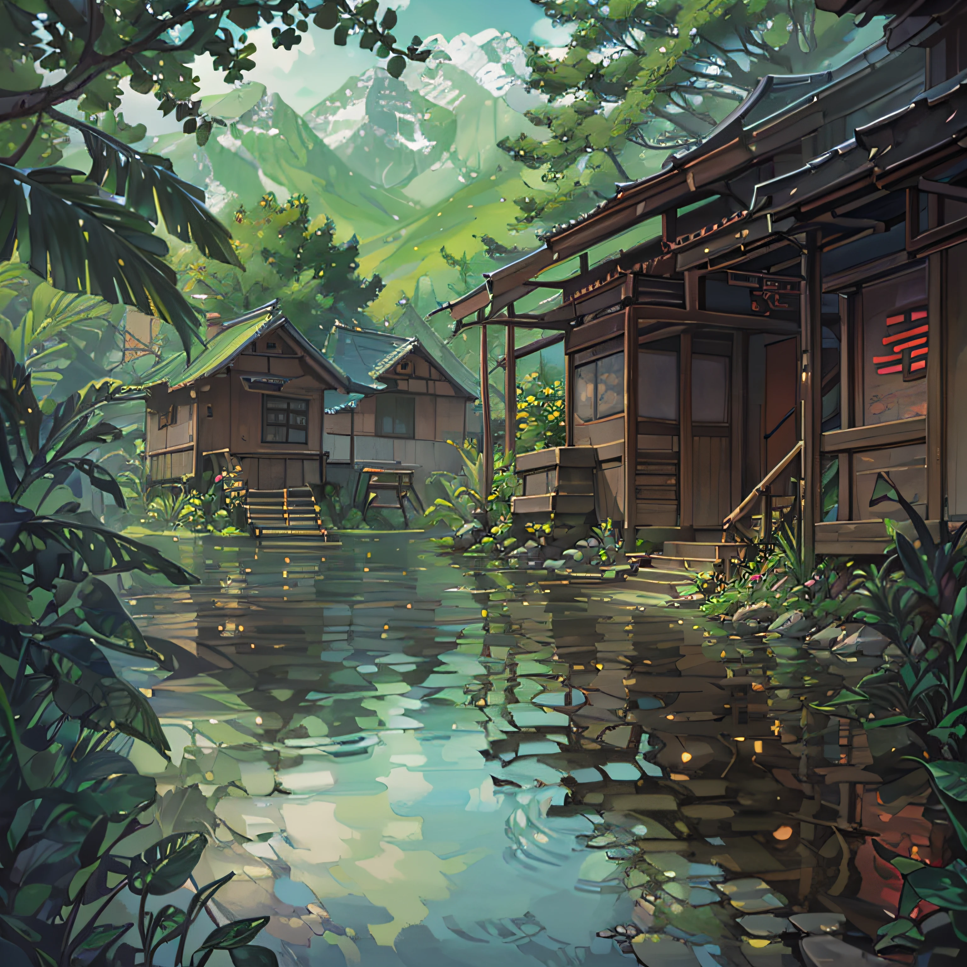 Chinese ancient times, spring, jungle, lake, cave, waterfall, tree, meadow, rock, deer, hot spring, water vapor, (illustration: 1.0), epic composition, realistic lighting, HD details, masterpiece, best quality, (very detailed CG unified 8k wallpaper) --auto