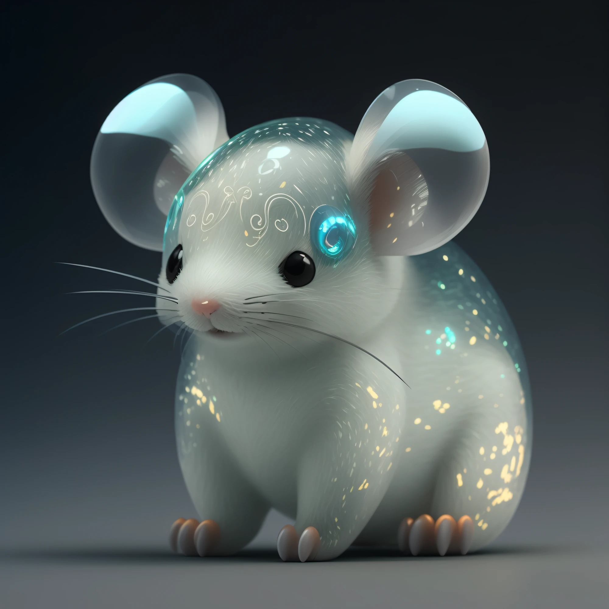 There is a glass rat statue with a blue and white design, cute 3 d render, cyborg mouse, Cute detailed digital art, cute mouse pokemon, maplestory mouse, lovely digital painting, mouse, Cute! C4D, adorable glowing creature, Anthropomorphic mouse, Dinosaur mouse, adorable digital art, white mouse technomage, beautiful mouse - girl
