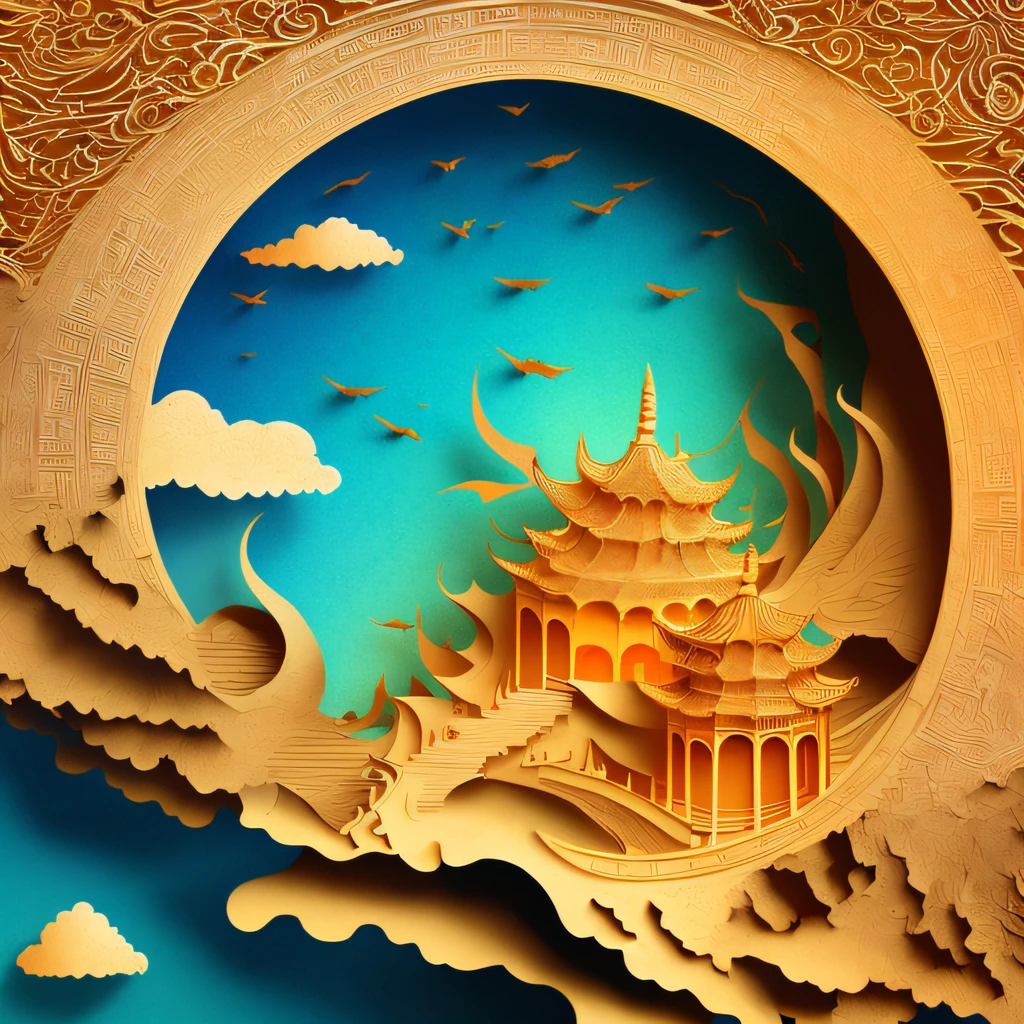 mdjrny-pprct, Chinese architecture, gardens, landscapes, sea of clouds, (high detail: 1.2)