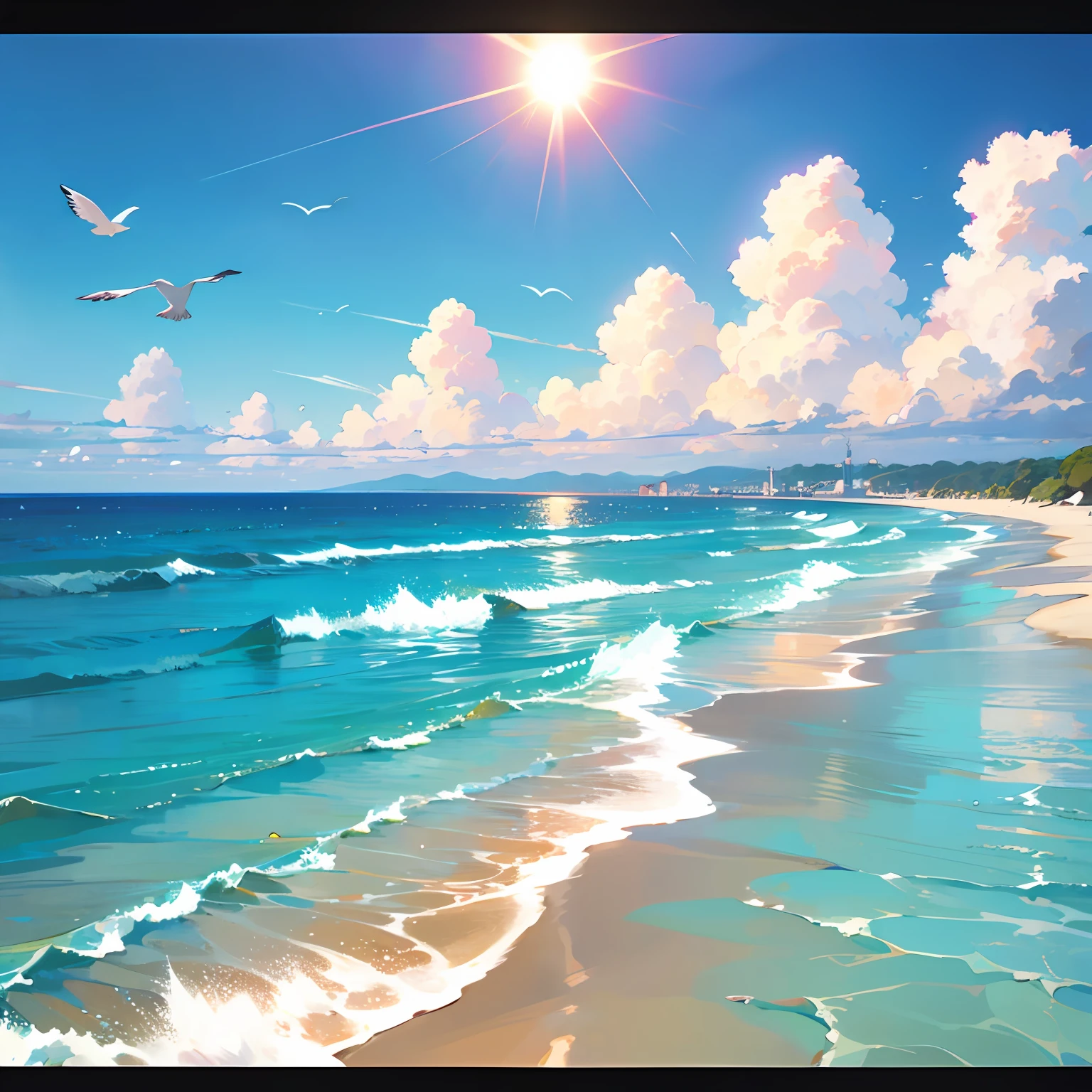 summer beautiful sea with seagull and sun --auto