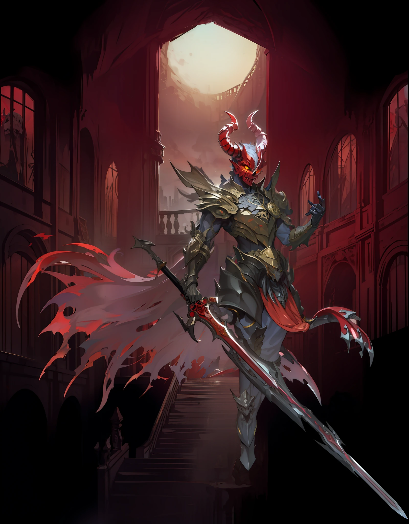 Demon, holding a sword,4k, yellow eyes, black armor