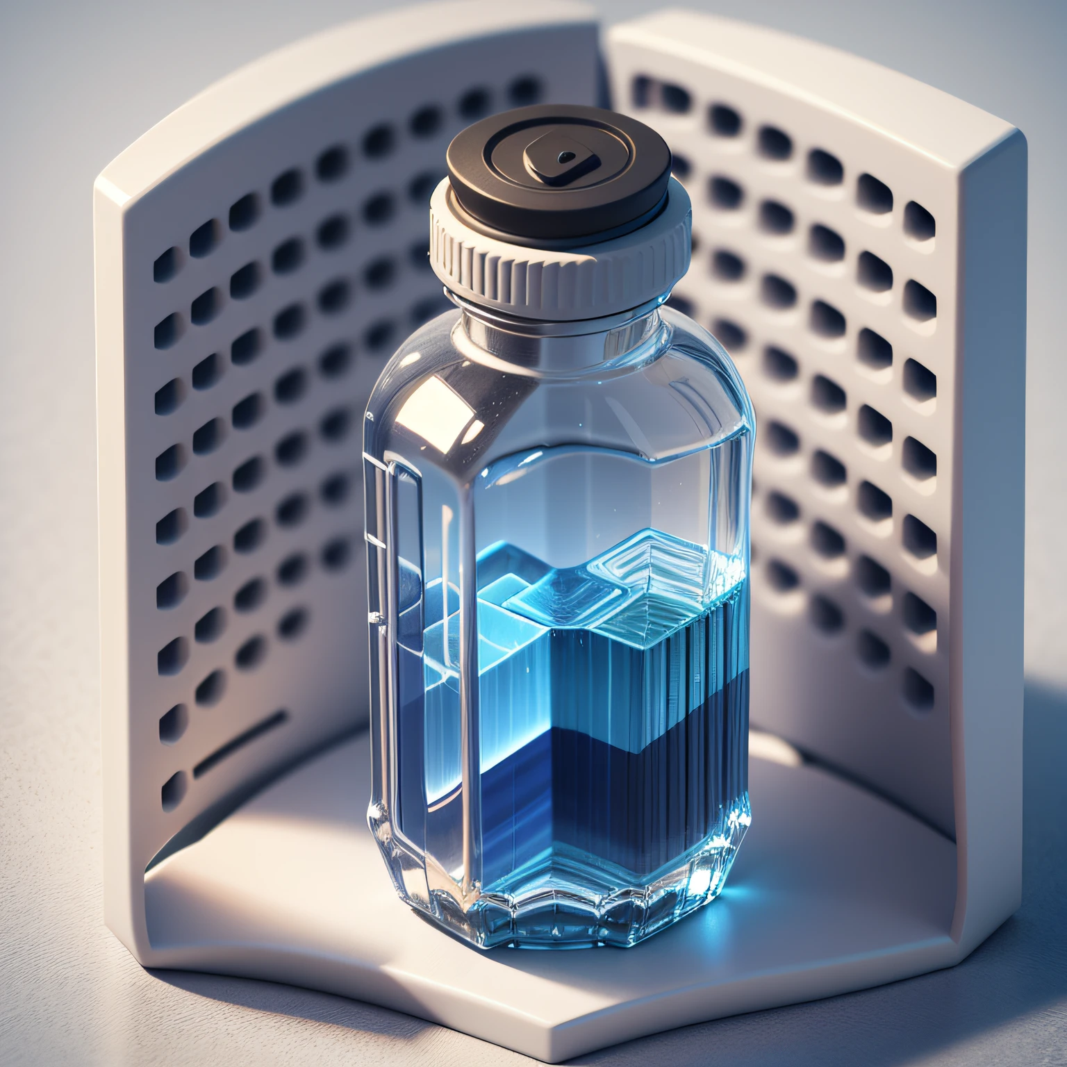 Width 65*Height 130mm octagonal transparent liquid bottle,The front shows blue characters on a white background on three sides,The name of the product is Nippon,The cap is white,Detailed bottle of white liquid mineral water,professional product shot, Product diagram --auto