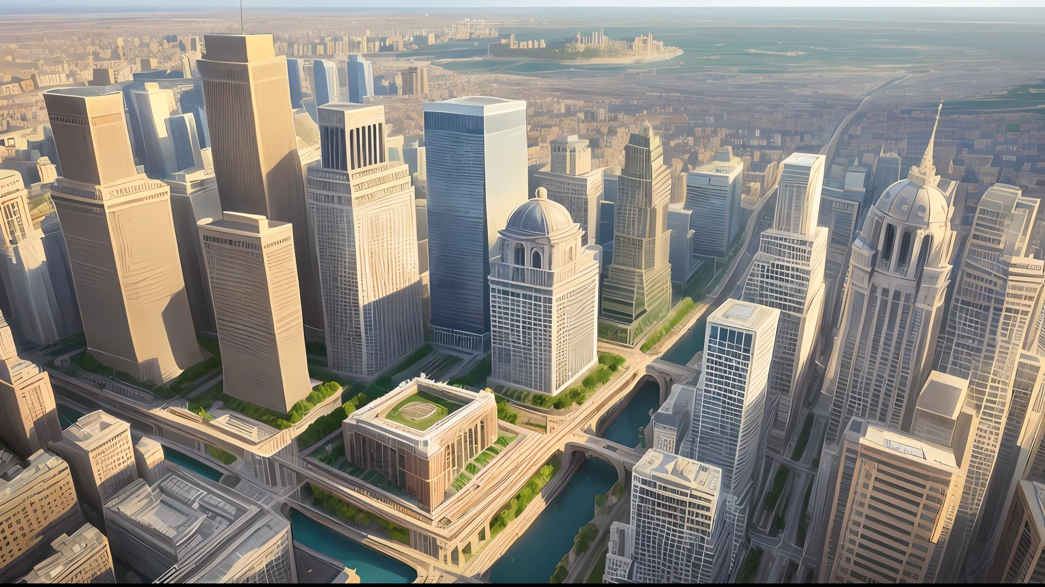 Landscape wallpaper on earth, exteriors, architecture, modern, Minimalism, High-altitude overlooking, Lots of buildings, Prosperity, urban, Contemporary art, the complex background, Minimalist theme, High-rise buildings in big cities with sea view sky --auto
