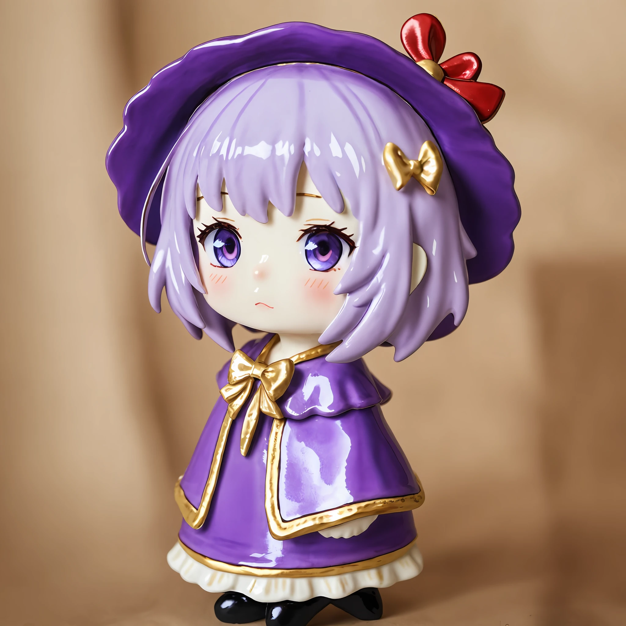 vallavica_animals, porcelain animal, ceramic figurine, chibi, cute, 

1girl, bow, dress, female focus, frills, hat, lightning, purple hair, red eyes, ribbon, shawl, short hair, solo