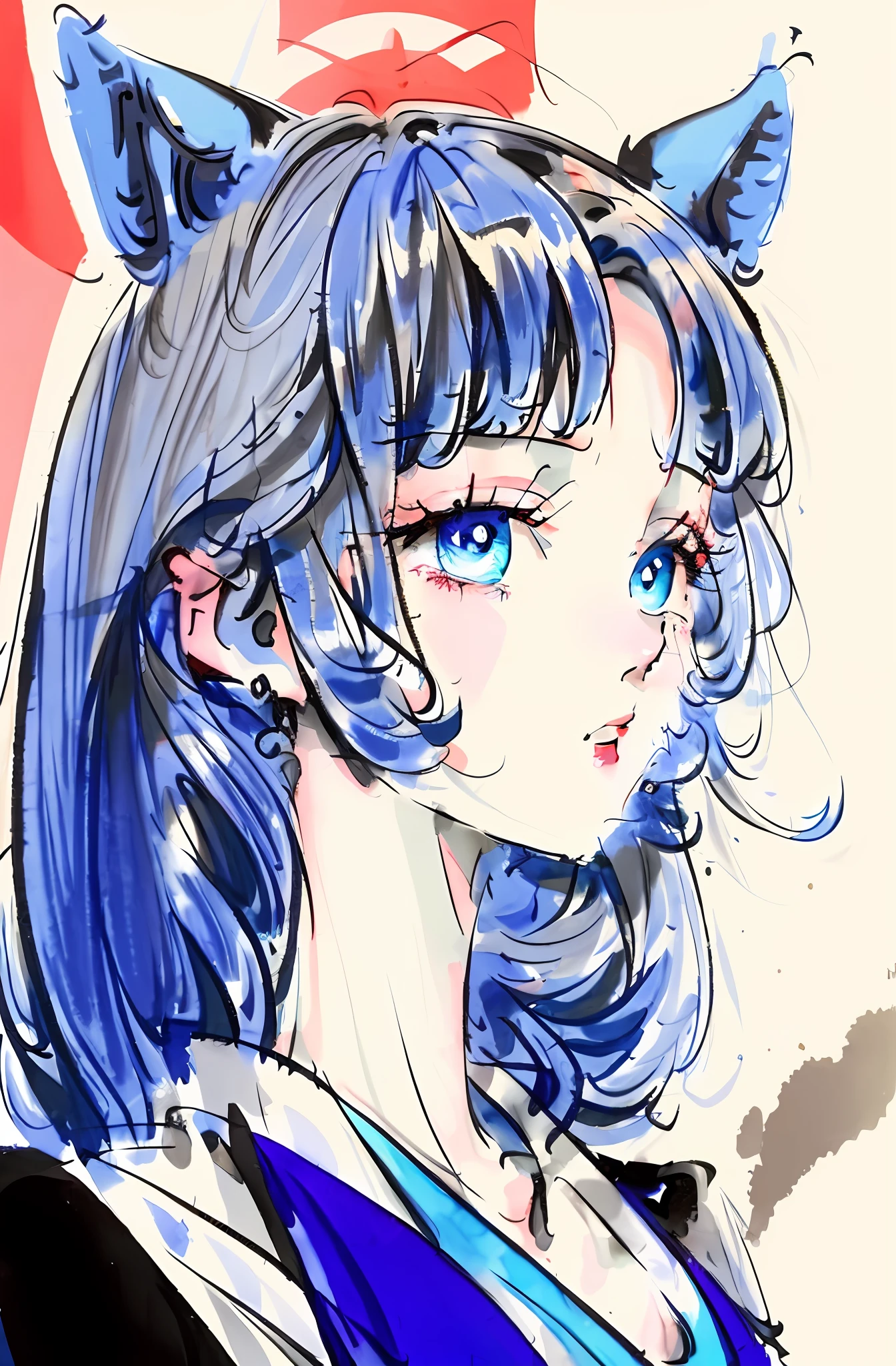 Boy,whiteskin ,eBlue eyes,15year old,blue hair,Male and female,prettyeyes,tall nose bridge,Youthful,Oil painting style