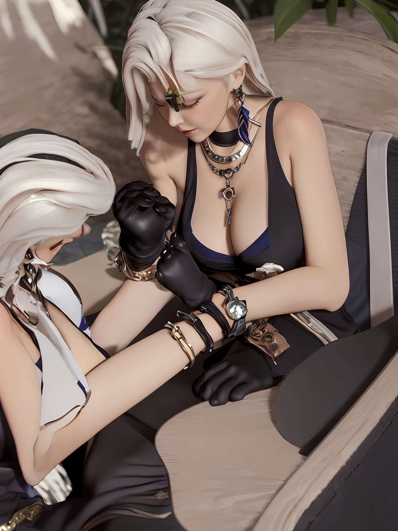 White hair,Lori huge breasts cleavage,full bodyesbian,Long hair cute