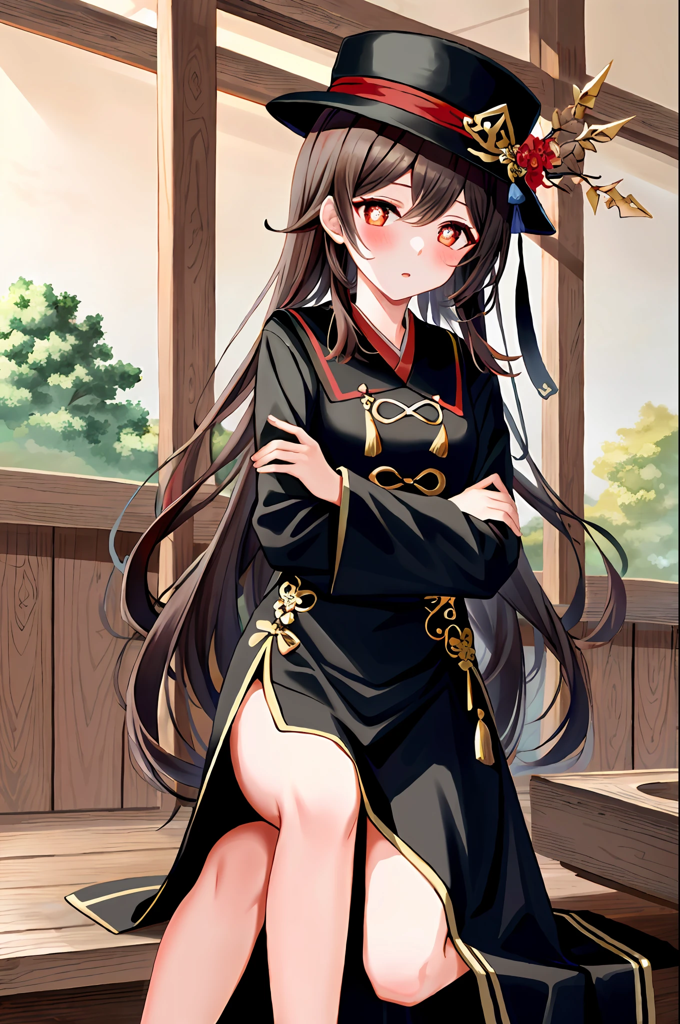 tmasterpiece,Need,1girl,walnut(the original god),Bou Tao,Hats,red - eyed,dual horsetail,A brown-haired,独奏,symbol-shaped pupils,long whitr hair,By bangs,student clothes