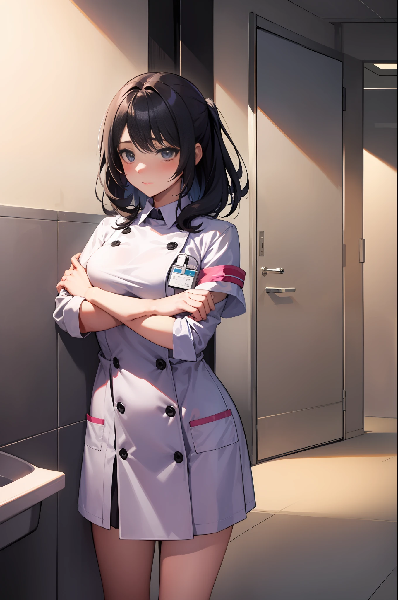 1girl, clothes tug, nurse,
infirmary,, masterpiece, best quality, highly detailed
