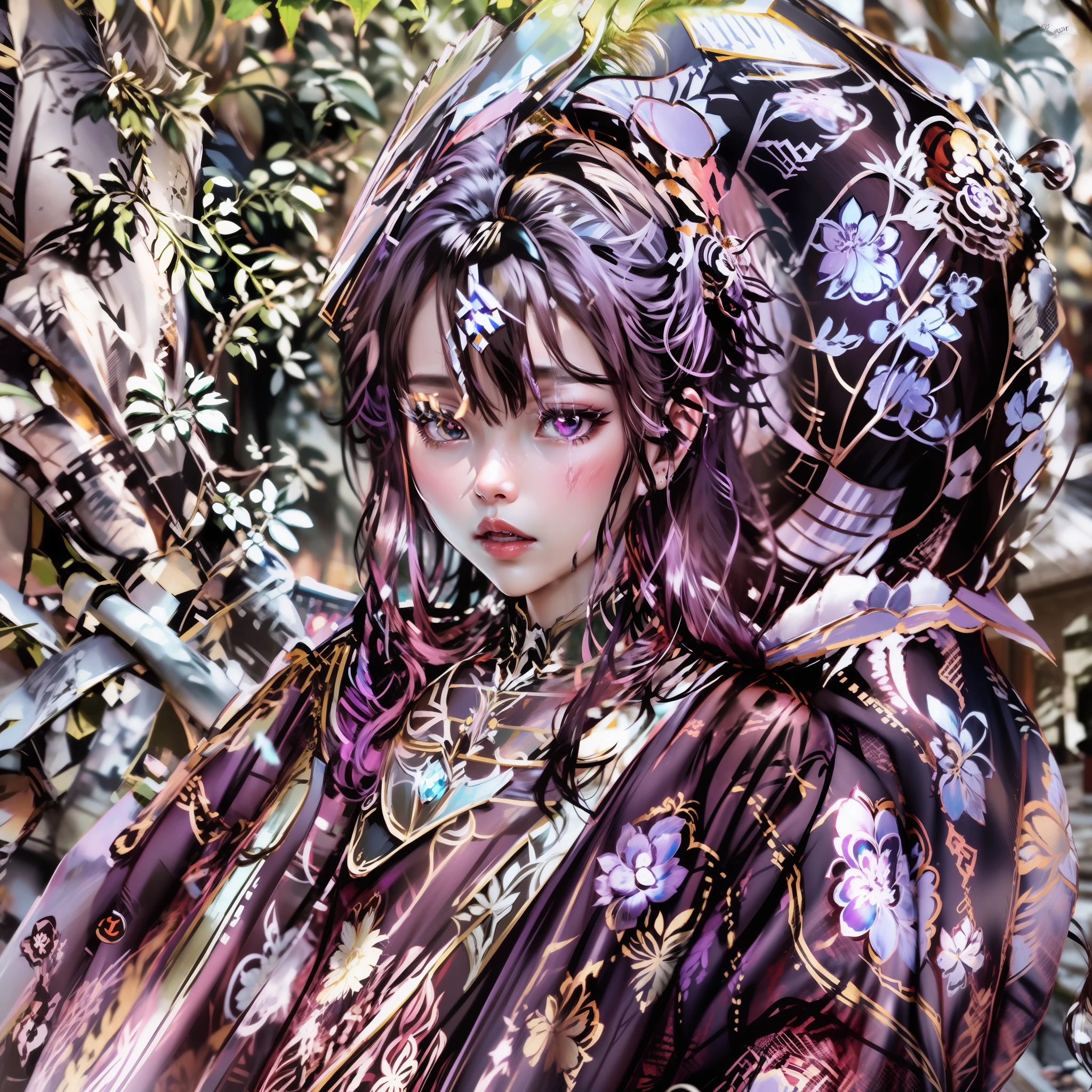 long whitr hair,ember,Purple eye,sideface