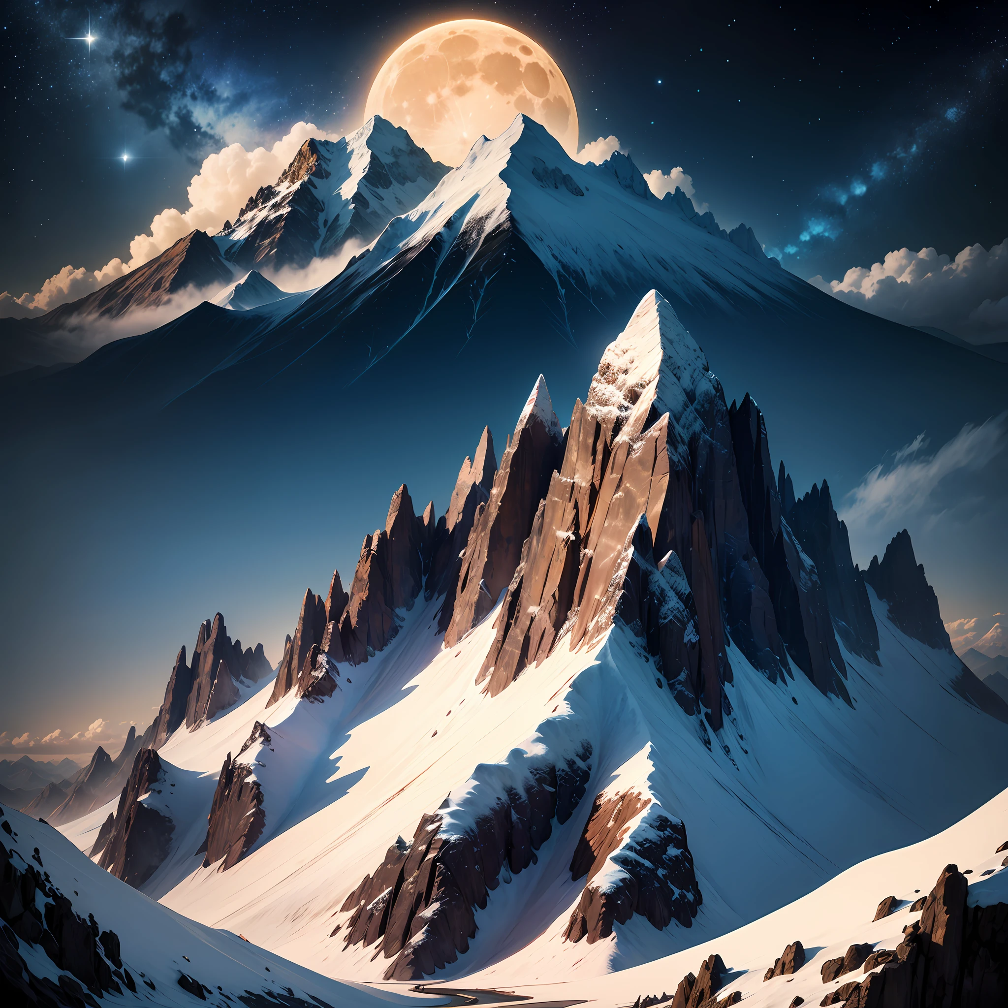 Starry sky, moon, mountain peak, river, man --auto