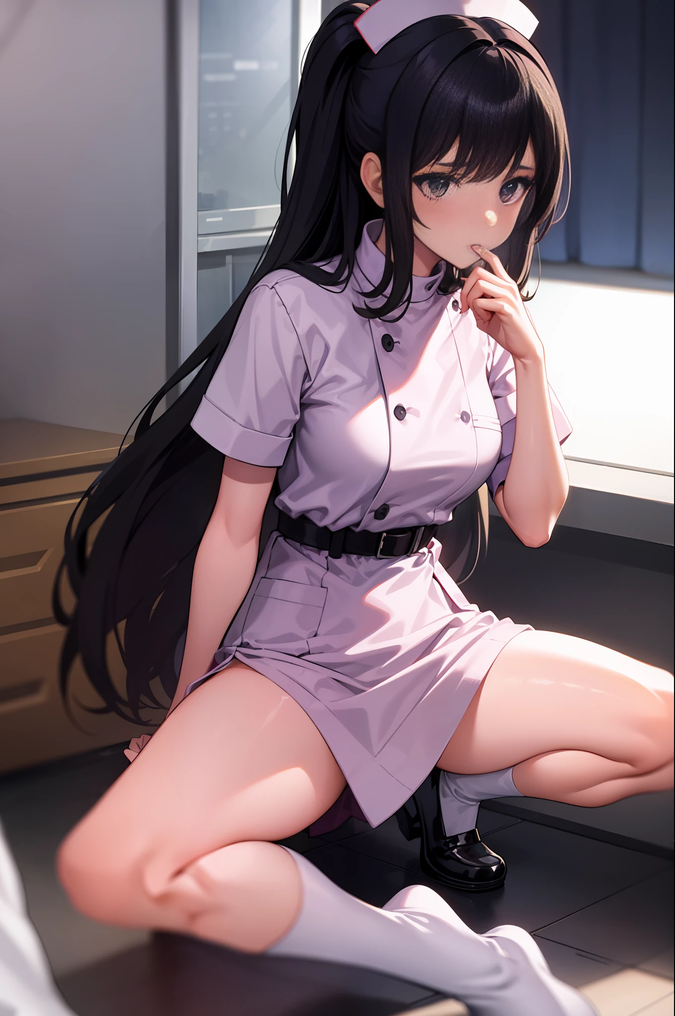 1girl, clothes tug, nurse,
infirmary,, masterpiece, best quality, highly detailed