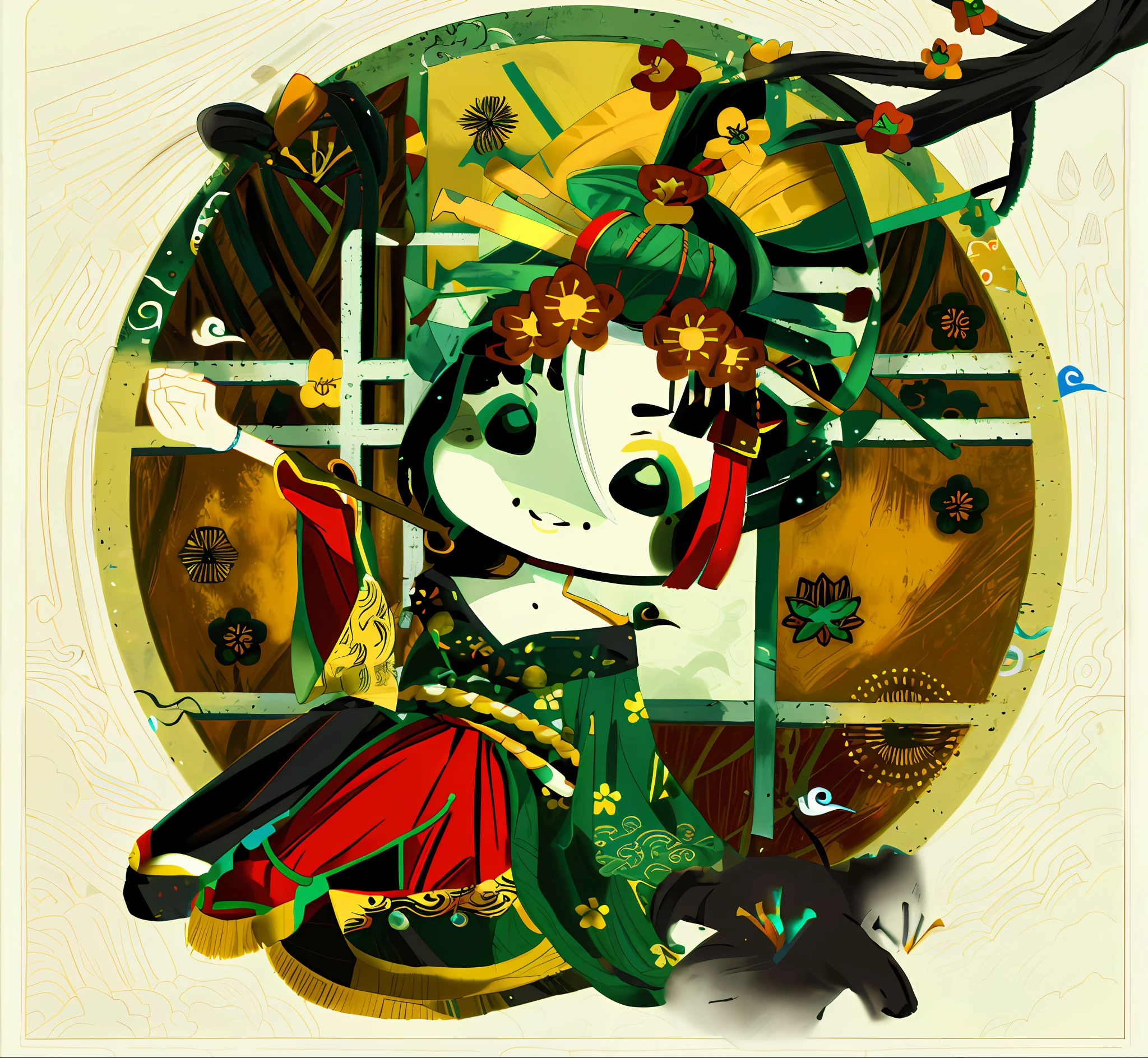 Ancient Japanese beauty,Dance,The ornate costumes are embroidered with intricate embroidery,A long transparent colored streamer is tied around the arm,flowy,Open navel,cropped shoulders,Bare neck,Yingluo,Black coiled hair bun hairpin hairband,The armband is tied with a streamer,Bracelet,Anklets,A metal chain tassel is tied around the waist,Mogao Cave Art,Inspiration for the Dunhuang flying mural,water ink