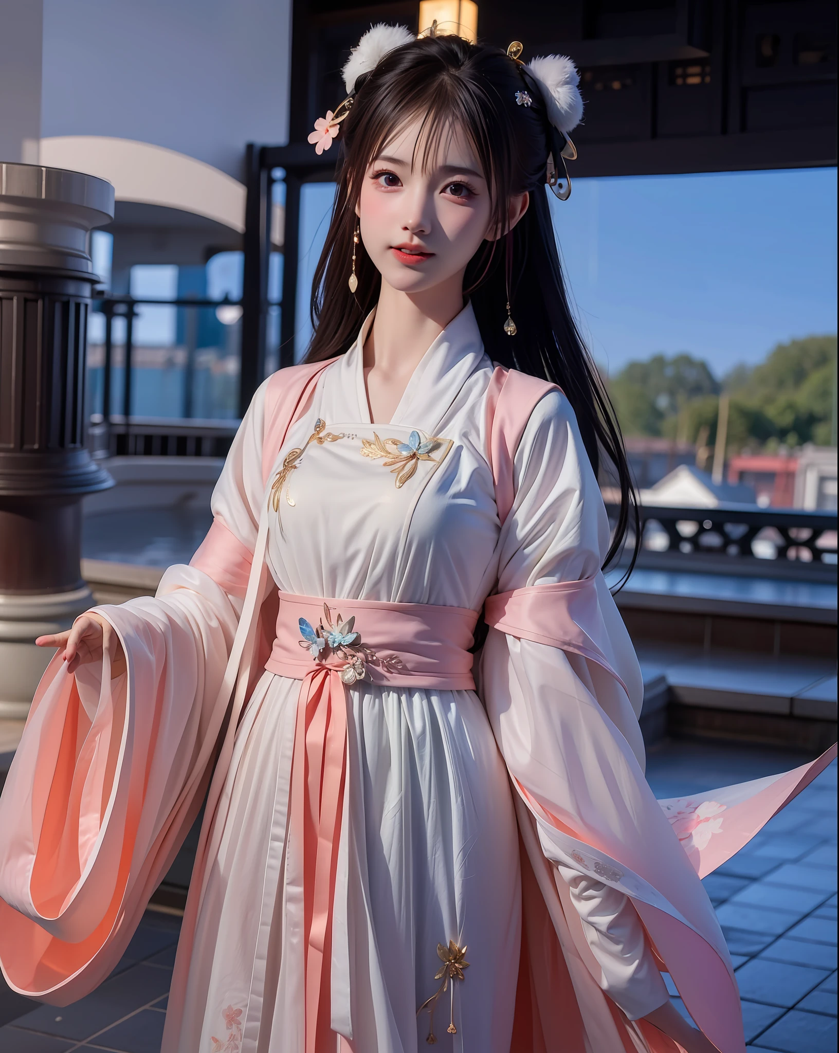 (8k, RAW photo:1.2), best quality, ultra high res,dramatic angle,(fluttered detailed color splashs), (illustration),(((1 girl))),(long hair),(rain:0.9), (头饰:1.4),少女身边有一座古宫,汉服,(重点),彩色水墨画,(泼彩),泼彩,(((colorful))),(素描:0.8) , Masterpiece, best quality, beautiful painted, highly detailed,(denoising:0.6),[splash ink],((ink refraction)), (beautiful detailed sky),moon,highly,detaild,(masterpiece, best quality, extremely detailed） CG unity 8k壁纸，杰作，最好的质量，超详细），（石蒜），