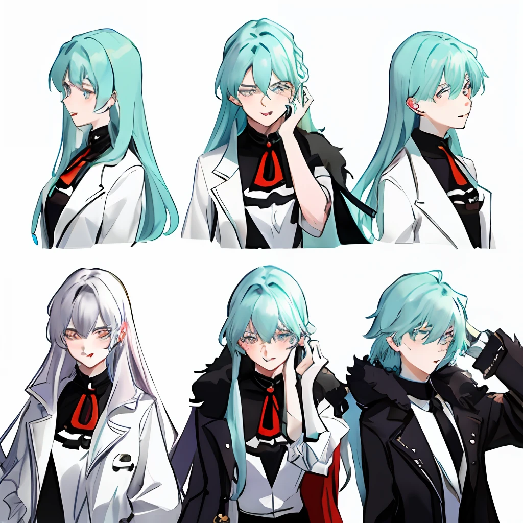 Kizi,Manteau blanc,long whitr hair,Head up,Blushlush,roll eyes,Stick out your tongue