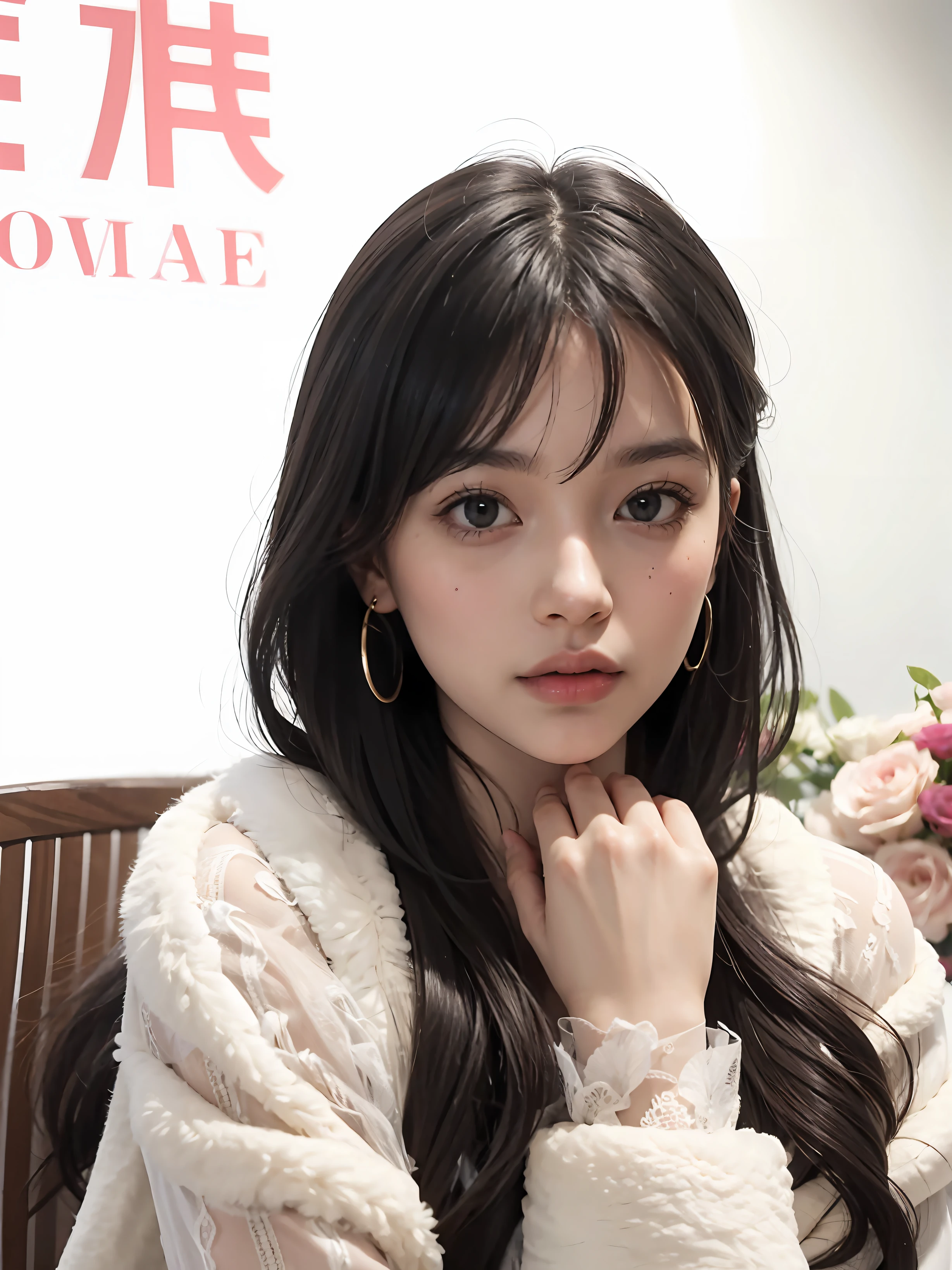 there is a woman that is sitting in front of a table，19-year-old girl，Super meticulous，