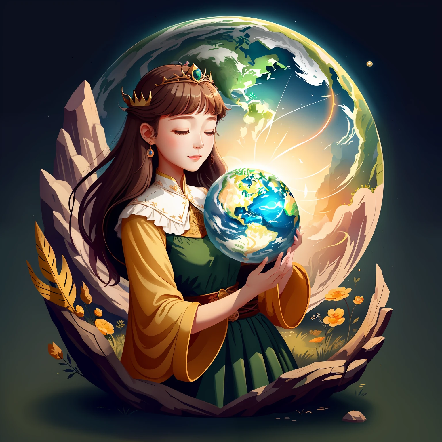 The princess holds the earth in her hand,She pressed it gently to her chest,As if protecting the whole world。The earth is in her arms,Sleep peacefully,Turn gently,It seems to respond to the warmth and love of the little princess。