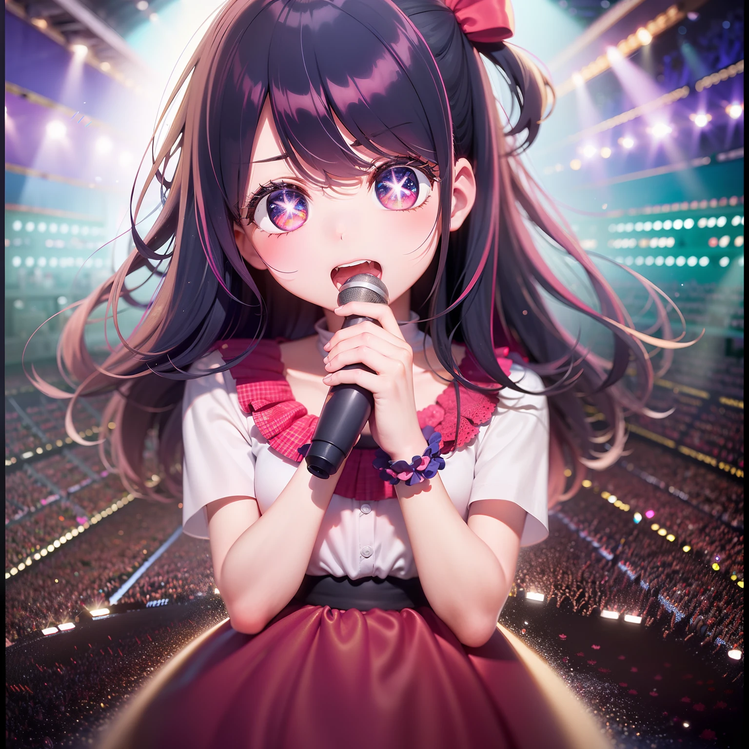 top-quality、ighly detailed、masterpiece、ultra-detailliert、illustratio、超A high resolution、1girl in、、cute little、Idol、Concert Venues、Sing a song