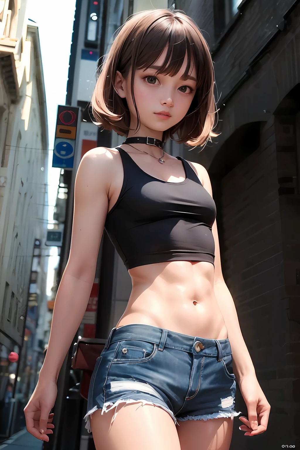 （（middlebreast，Tomboyish，small heads）），sunlights，rays of sunshine，（Well-defined abs：1.1），（perfect bodies：1.1），（Short wave hair：1.2），auburn hair，neckwear，chain，Full body photo，crowding street，nakeness，（极其细致的CG 8k壁纸），（Extremely refined and beautiful），（tmasterpiece），（best qualtiy：1.0），（超A high resolution：1.0），beautiful light up，perfect lightning bolt，realistic shaded，[A high resolution]，Delicate skin，ultra - detailed