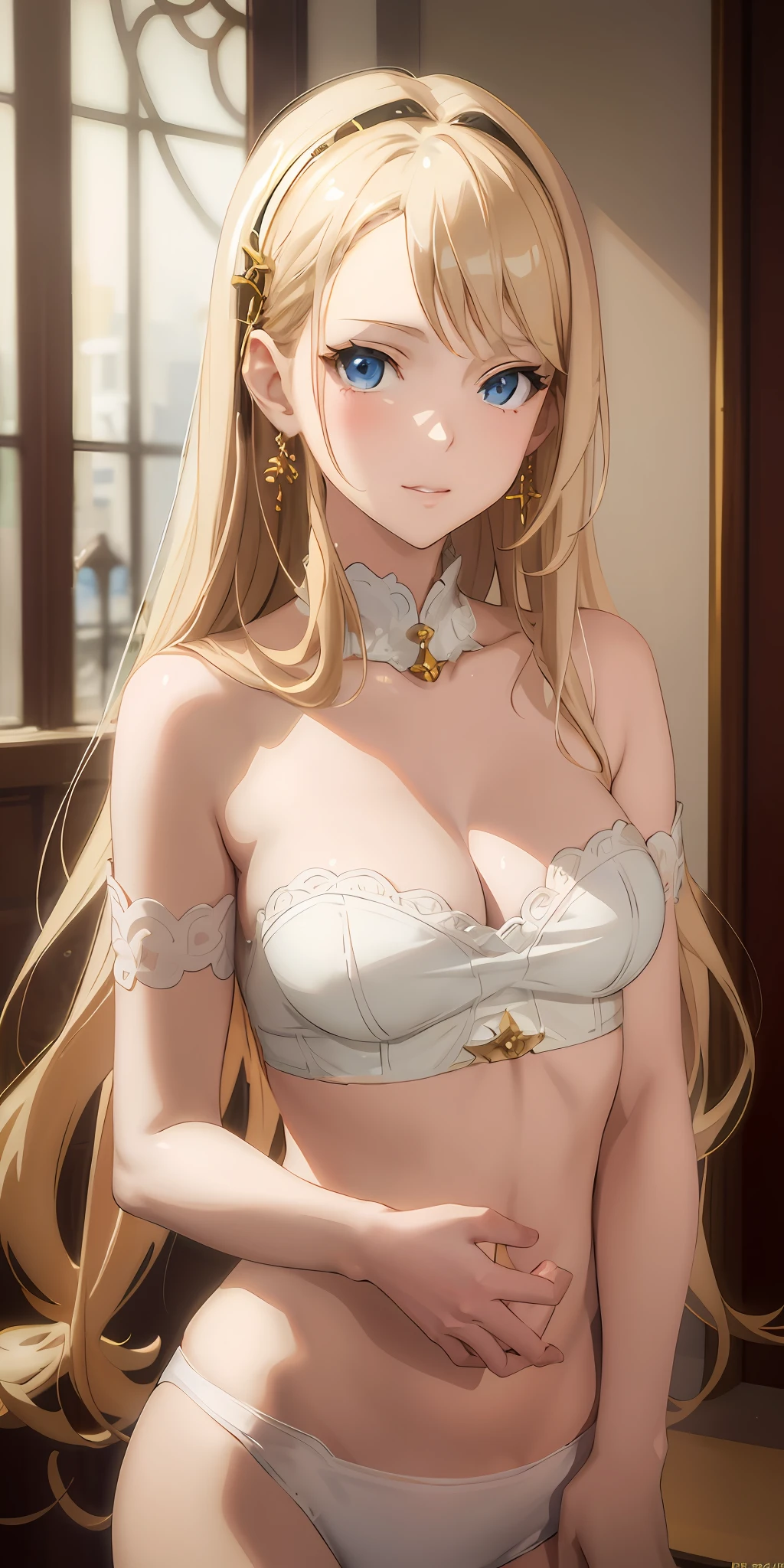 Anime girl with long blonde hair and blue eyes in white bikini, seductive anime girls, beautiful and seductive anime woman, Anime goddess, Blonde anime girl with long hair, beautiful alluring anime , Beautiful anime woman, Beautiful anime girl, blond-haired princess, Smooth anime CG art, made with anime painter studio, Detailed digital anime art, attractive anime girls
