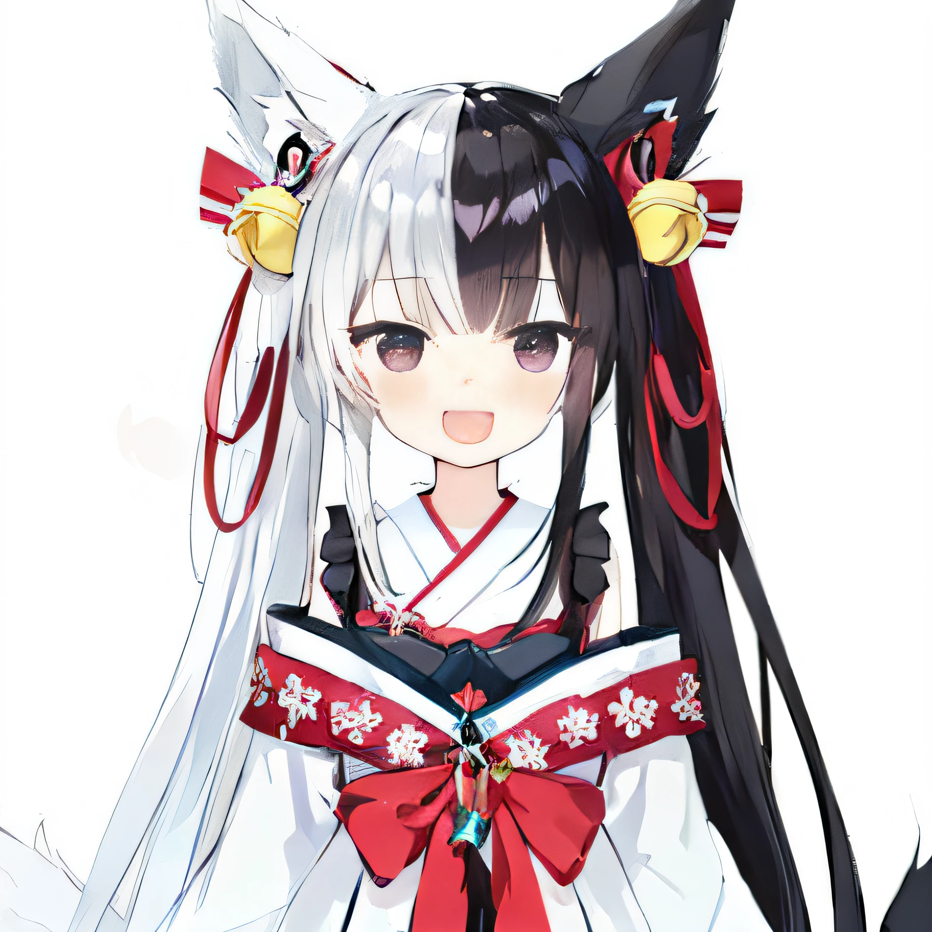 Anime girl with long black hair and white dress with red bow, anime girl with cat ears, Very beautiful anime cat girl, beautiful anime catgirl, White-haired fox, cute anime catgirl, nekomimi, anime cat, onmyoji, anime visual of a cute girl, nyaruko-san, 《azur lane》role, anime catgirl