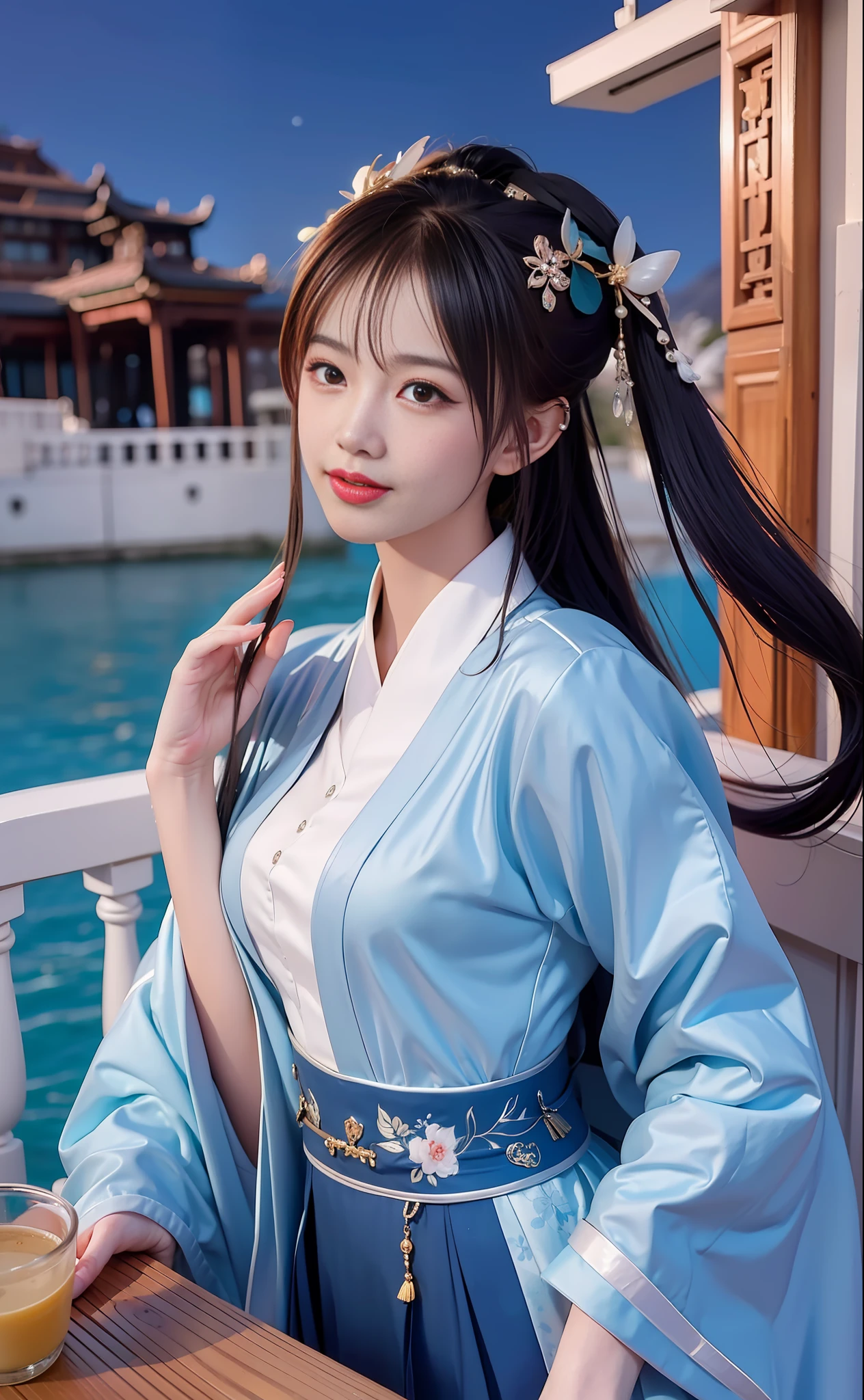 (8k, RAW photo:1.2), best quality, ultra high res,dramatic angle,(fluttered detailed color splashs), (illustration),(((1 girl))),(long hair),(rain:0.9), (头饰:1.4),少女身边有一座古宫,汉服,(重点),彩色水墨画,(泼彩),泼彩,(((colorful))),(素描:0.8) , Masterpiece, best quality, beautiful painted, highly detailed,(denoising:0.6),[splash ink],((ink refraction)), (beautiful detailed sky),moon,highly,detaild,(masterpiece, best quality, extremely detailed） CG unity 8k壁纸，杰作，最好的质量，超详细），（石蒜），