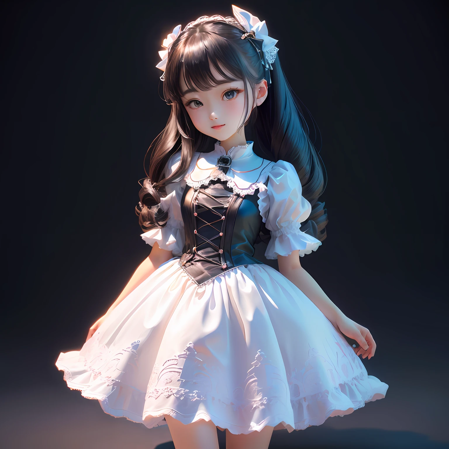 Girls double ponytail white skirt hand bouquet