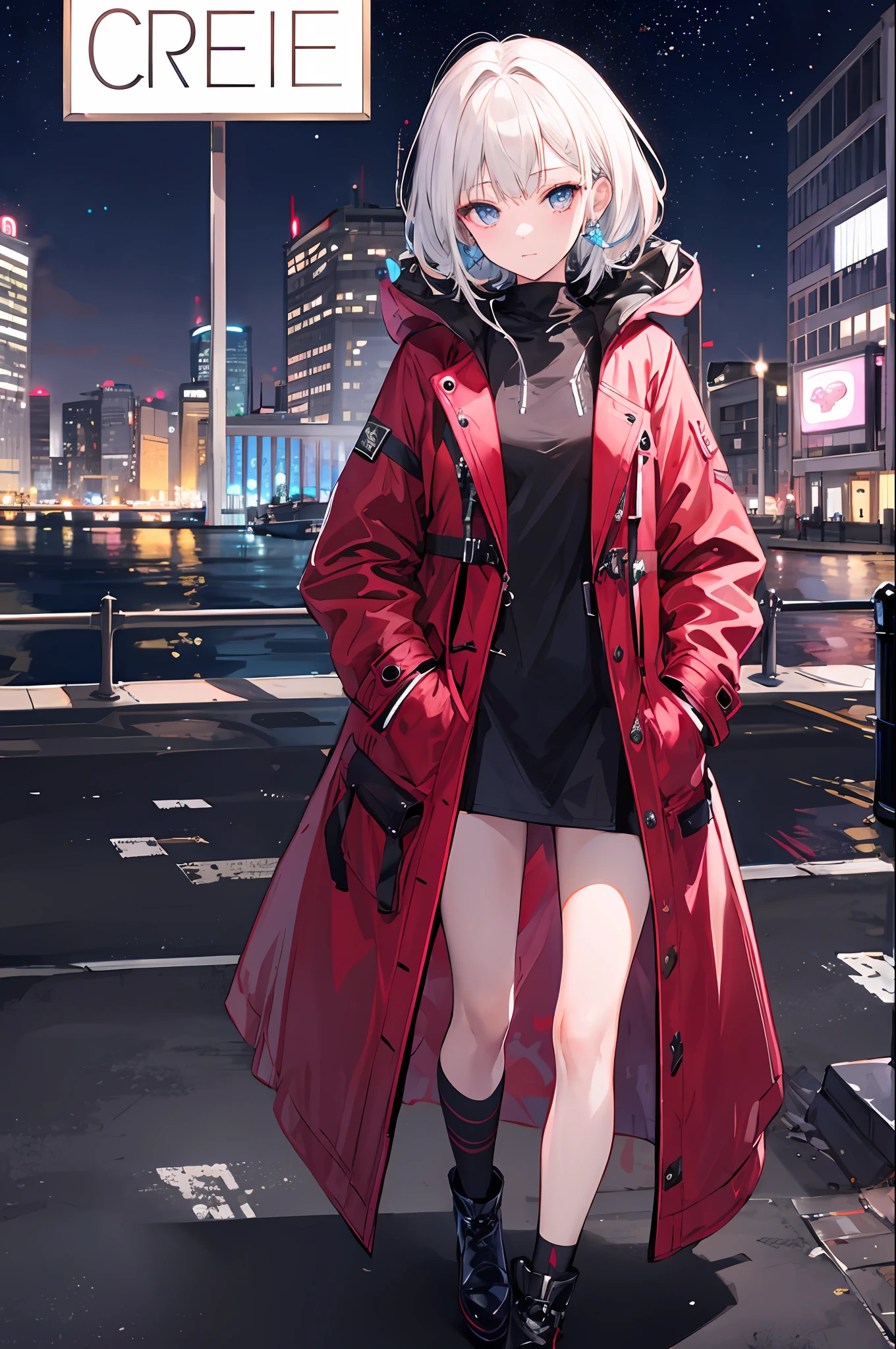 1girl,nightcity,Sateen,coat large,Put your hands in your pockets,drak,Immortals