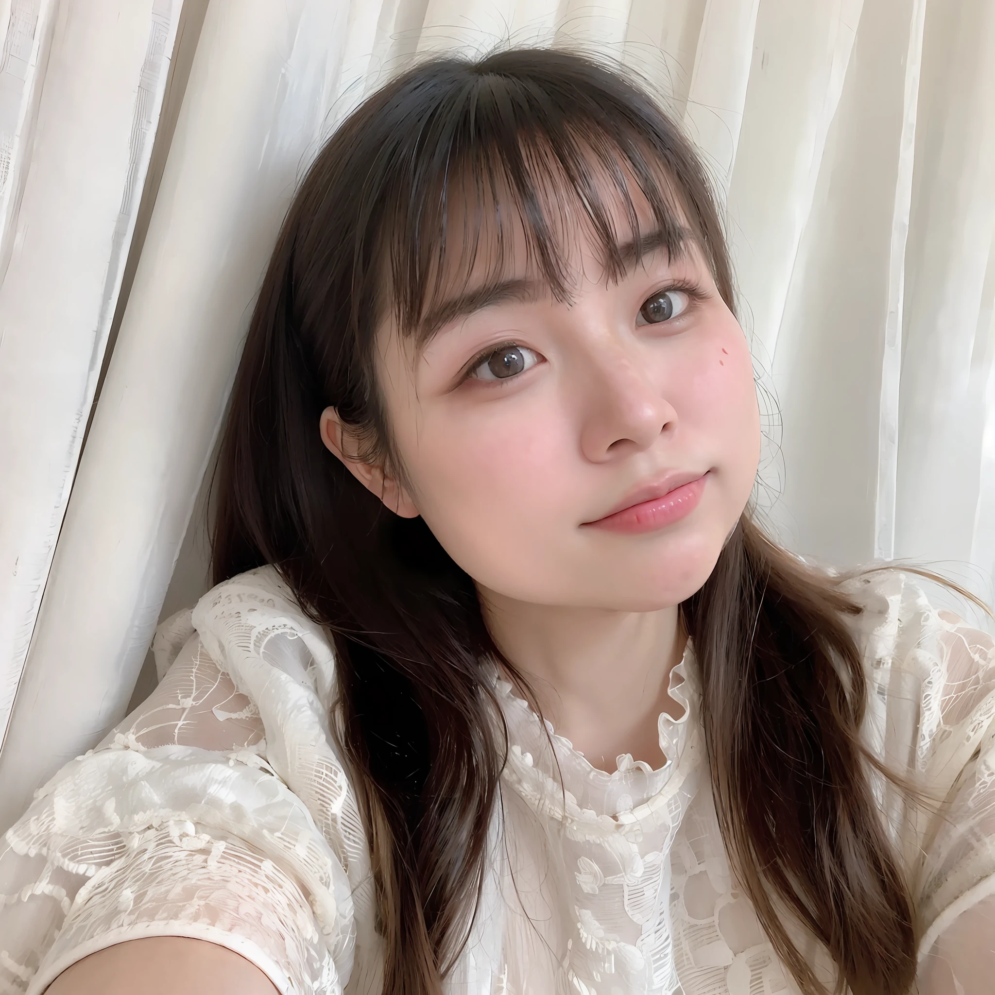 there is a woman that is posing for a picture in a white dress, chiho, shikamimi, Yoshitomo Nara, jaeyeon nam, sakimichan, with round face, xintong chen, shiori teshirogi, Choi Hyun-hwa, harumi, lalisa manobal, with short hair