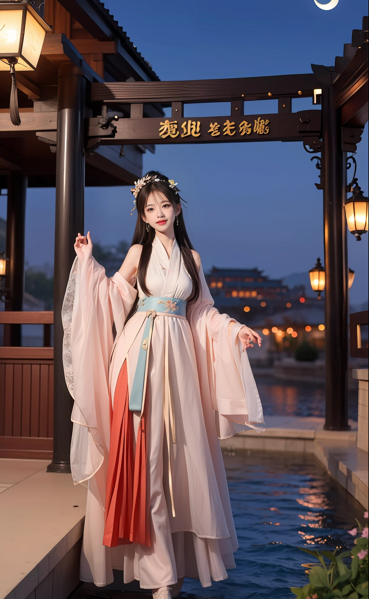 (8k, RAW photo:1.2), best quality, ultra high res,dramatic angle,(fluttered detailed color splashs), (illustration),(((1 girl))),(long hair),(rain:0.9), (头饰:1.4),少女身边有一座古宫,汉服,(重点),彩色水墨画,(泼彩),泼彩,(((colorful))),(素描:0.8) , Masterpiece, best quality, beautiful painted, highly detailed,(denoising:0.6),[splash ink],((ink refraction)), (beautiful detailed sky),moon,highly,detaild,(masterpiece, best quality, extremely detailed） CG unity 8k壁纸，杰作，最好的质量，超详细），（石蒜），