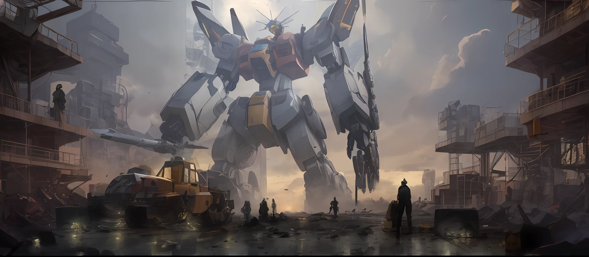 anime - style artwork of a giant robot in a city, giant anime mecha, mecha art, inspired by Krenz Cushart, mecha inspired, an anime large mecha robot, mecha asthetic, big mecha, giant robots, giant mecha robot, discarded mech in background, modern mecha anime, alexandre ferra mecha