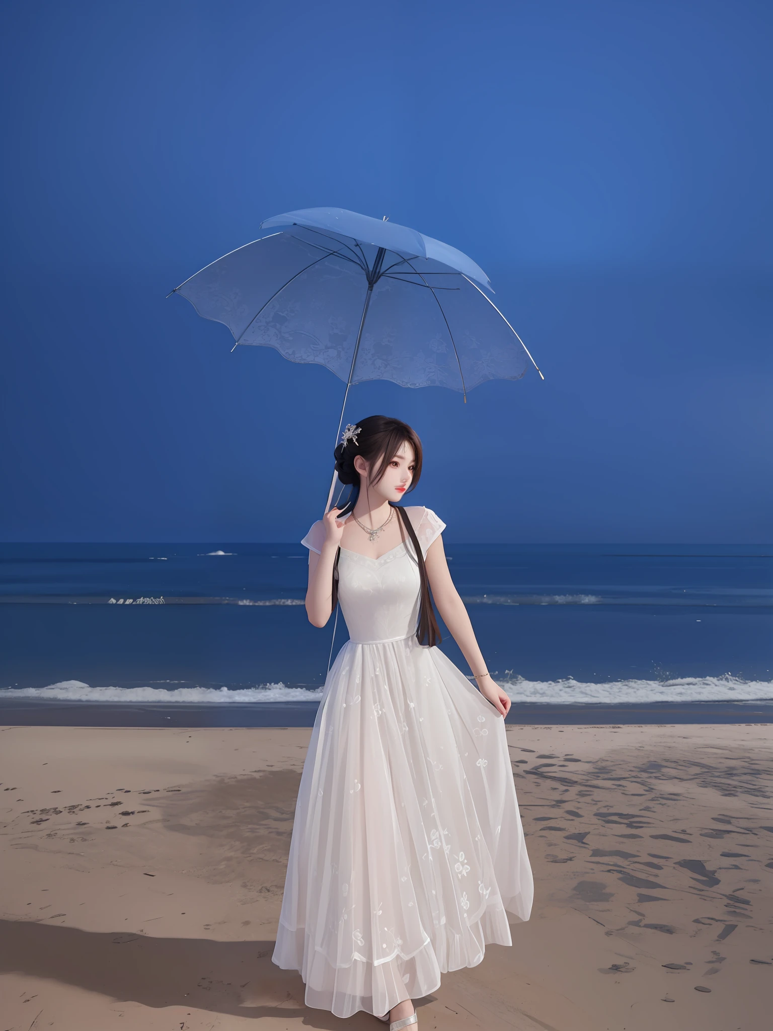 Best quality, masterpiece, high resolution, 1girl, porcelain dress, hair accessories, necklace, jewelry, beautiful face, on the body, Tyndall effect, realistic, dark studio, edge lighting, two-tone lighting, (high detail skin: 1.2), 8k UHD, dslr, soft light, high quality, volumetric light, candid, photo, high resolution, 4k, 8k, background blur,
