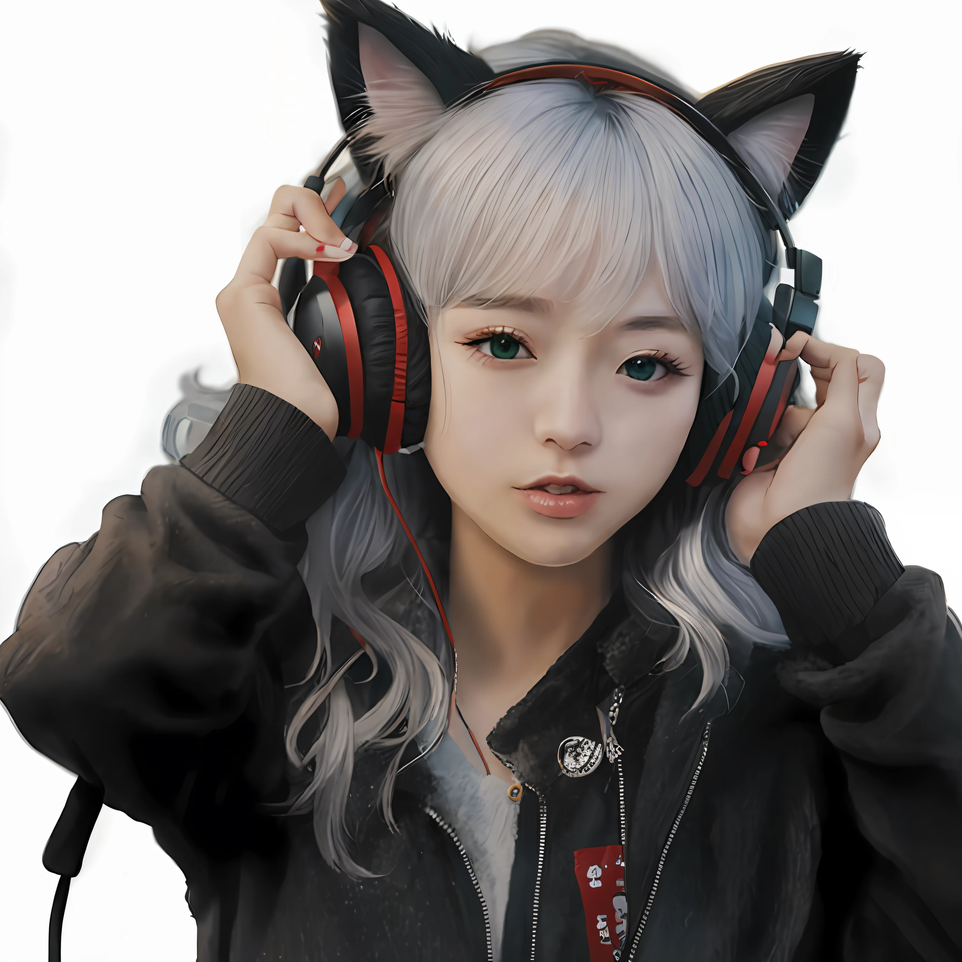 there is a woman wearing a mask and headphones with ears, anime girl with cat ears, Girl with cat ears, anime catgirl, Anime style. 8K, wearing cat ear headphones, anime cat, beautiful young catgirl, woman with cat ears, Realistic anime 3 d style, cat woman, Guviz-style artwork, E-Girl