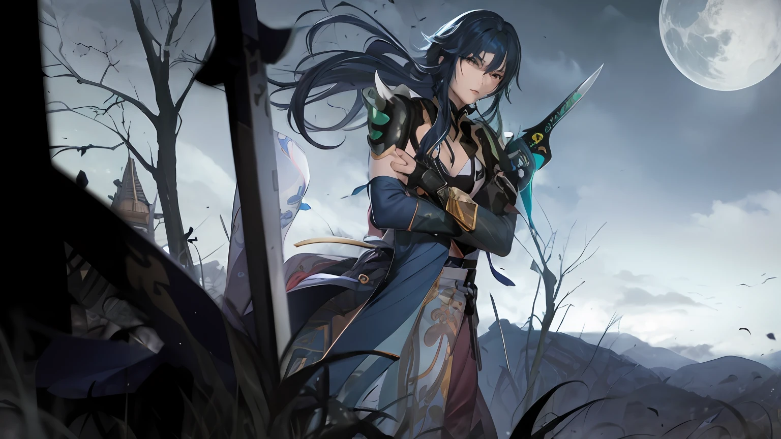 Anime - image in the style of a woman holding a sword in the field, masamune shiro, masamune, keqing from genshin impact, Kazuto Okada。, handsome guy in demon slayer art, shirow masamune, anime in fantasy style, shigenori soejima illustration, zhongli from genshin impact, badass anime 8 K, fus rei --auto