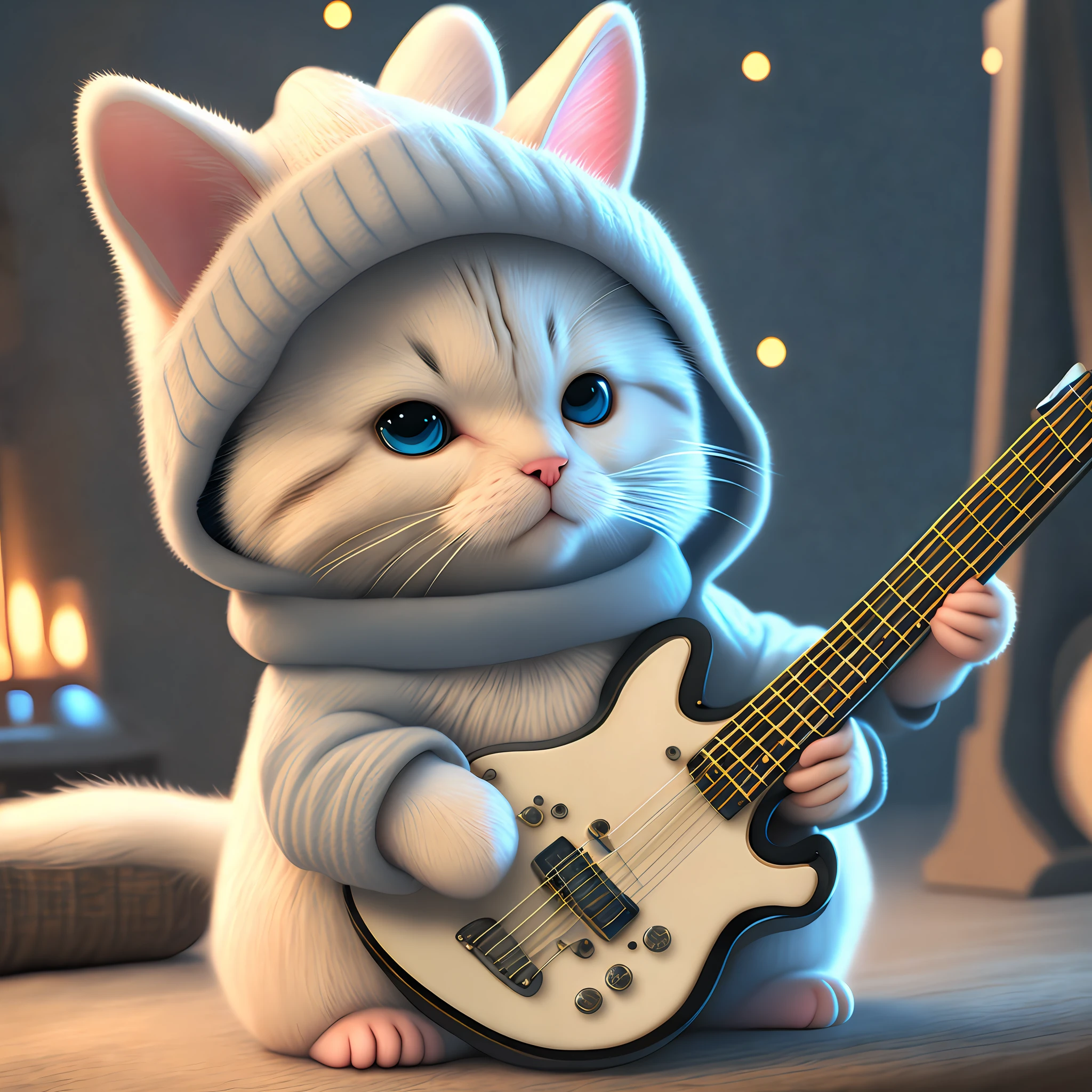 A puppet cat playing a guitar --auto