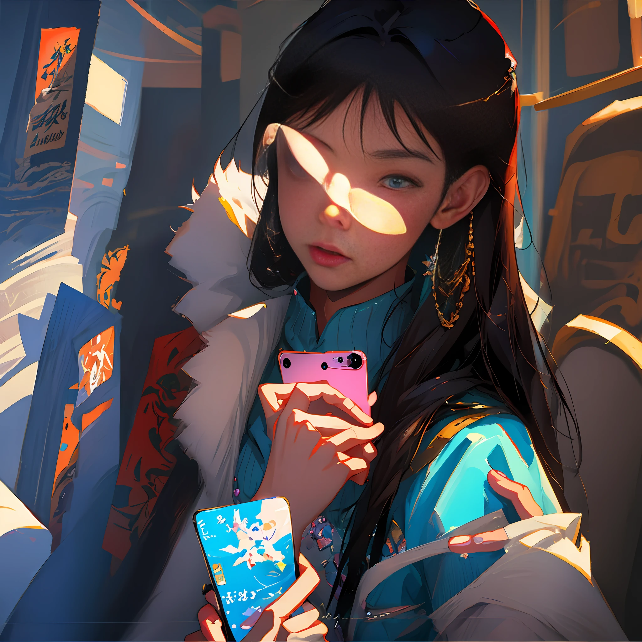 Anime - Guvez style digital painting,A masterpiece of art of great detail,Guweiz on ArtStation and Pixiv,inspired by Yanjun Cheng,Boy taking a selfie with his mobile phone,The composition is outstanding,Low detail but still sophisticated,Give a high-quality digital anime illustration experience。
