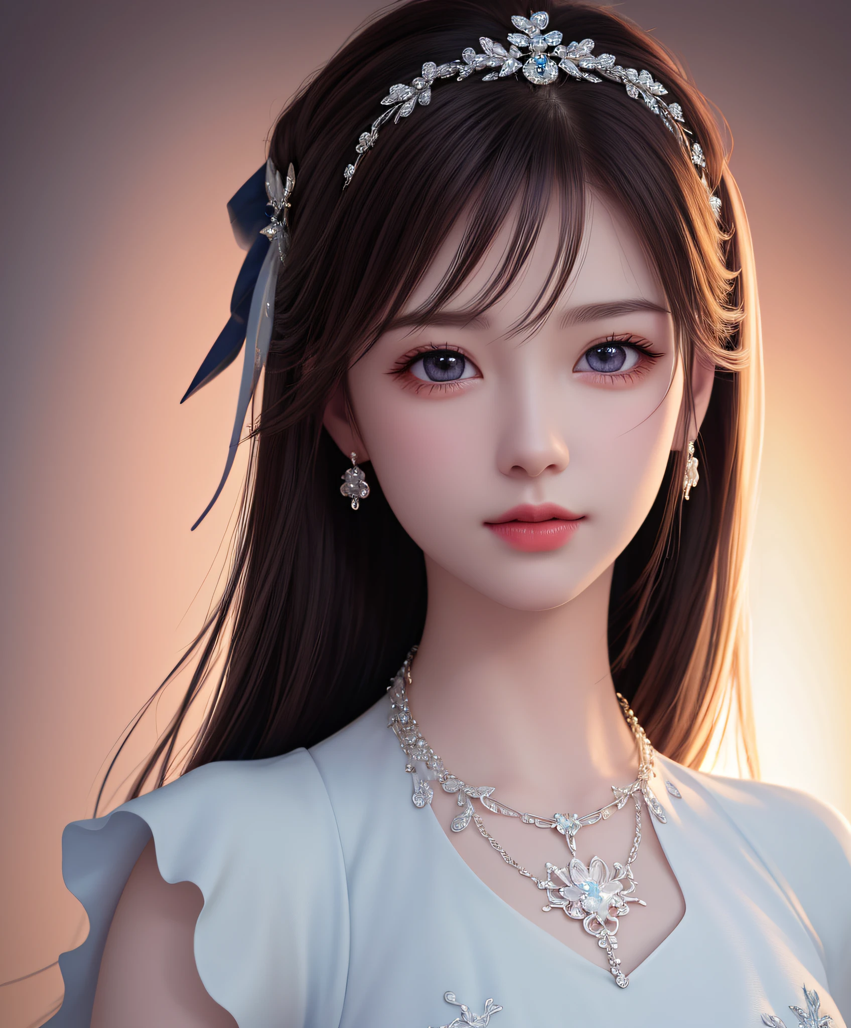 Best quality, masterpiece, high resolution, 1girl, porcelain dress, hair accessories, necklace, jewelry, beautiful face, on the body, Tyndall effect, realistic, dark studio, edge lighting, two-tone lighting, (high detail skin: 1.2), 8k UHD, dslr, soft light, high quality, volumetric light, candid, photo, high resolution, 4k, 8k, background blur,