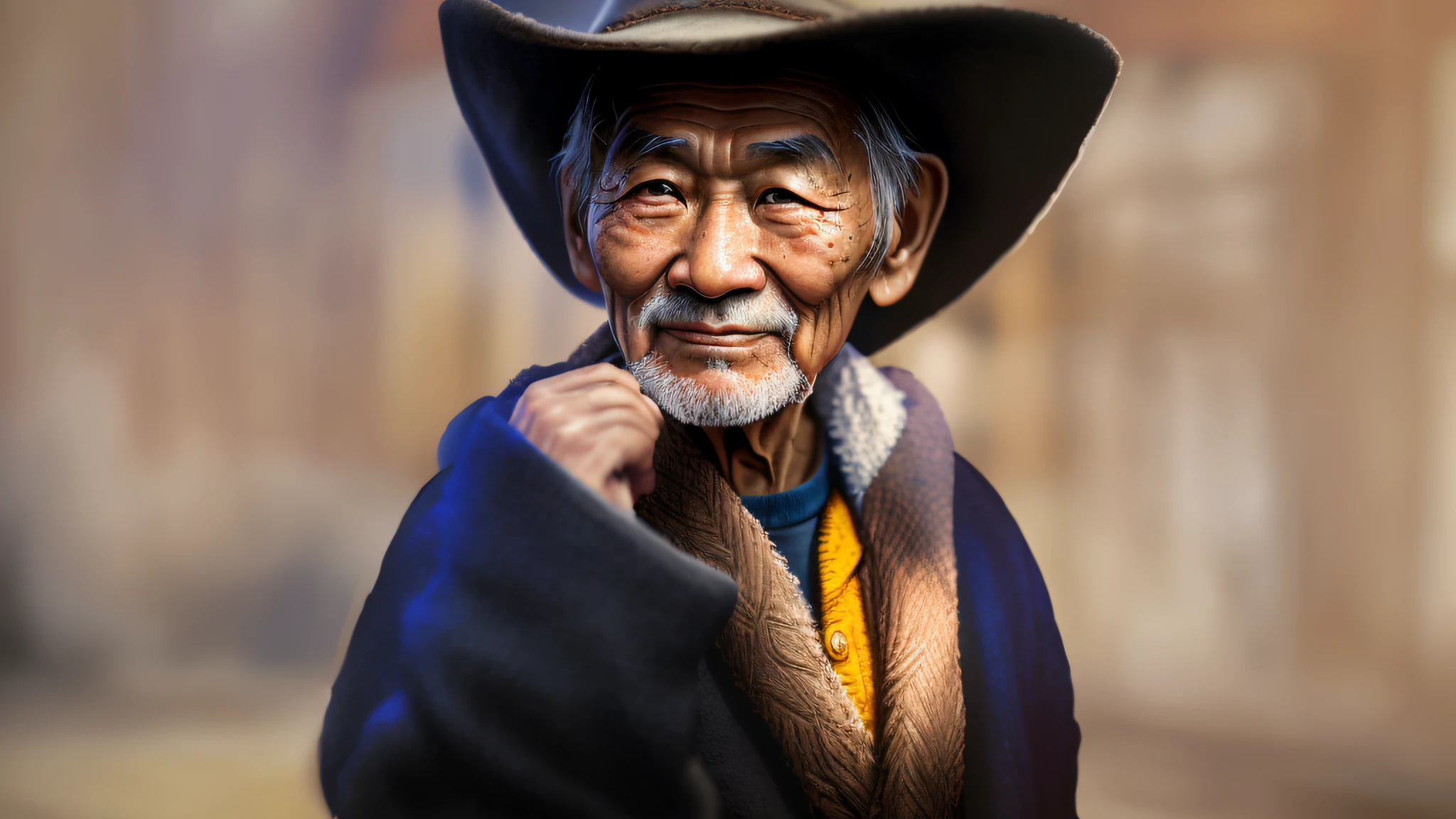 (Front focus),(in the darkness nigth:1.6),Surrealist portraits of David Hockney and Alphonse Mucha,Fantasyart,photographrealistic,动态照明,art stations,poster for,Volumetriclighting,Very detailed faces, There is a close-up of an Asian man wearing a hat and fur collar, The face was covered with dirt, Detailed head, Head grooming, Corrected face, Venous face, Highly detailed face, ++++ Super pulsating face, Man face, Ultimate facial detail, Enhance the face, Real faces, intricate wrinkles, face, Normal face, Natural face and arms,A farmer, 100-year-old, Sweaty face,messy hair,Irregular beard,The face is full of irregular deep wrinkles,((bronze skin,intricate wrinkles, Detailed face, tight wrinkled cloath,Bark-like rough skin:1.3)),Age spots,asian man, Exaggerated artistic photos,Cinematic,Wise old man, old man portrait, old man, portrait photo of an old man, hyper-detailed portrait, portrait of a old, looking old, a old man, Detailed portrait, Smiling man, peaceful expression, Portrait shooting, Asian people,award-winning glamour photograph,((best qualtiy)),((tmasterpiece)),((realisticlying)),skin pore,Sub-surface scattering,radiant light rays,A high resolution,detailedfacialfeatures,high detal,Sharp focus,extremely detailed nipple,(Very detailed eyes,Very detailed iris),Extremely detailed hair,Extremely detailed skin,Extremely detailed clothes,rendering by octane,realisticlying,realisticlying,Post-processing,max detail, realistic shaded, Roughness, Naturally rough skin texture, reallife, hyper realisitc, photorealisti, photography of, 8K, Ultra HD, photography of, hdr,OC renderer, 复杂, highly detailed, Sharp focus), (tmasterpiece:1.2, Best quality1:1, Hyper-detailing:1.2, Best shadow, 8K:1.1),hight contrast, (lighting perfect:1.2,Complicated details,Depth of field U HD, 巨作, Textured skin, Super detail, High details, High quality, Award-Awarded, Best quality, A high resolution, HD, 8K,surrealism, High detail, hyper photorealism, Verism,Chiaroscuro, Depth of field, Cinematic lighting, Ray tracing, shadowing,White hair, Short hair, messy hairtokin hat,Moles under eyes, Semi-closed Eyes, vacant eyes, Bloodshot eyes, sanpaku,Facial hair, fingersmile, mouth hold, Closed mouth, Serious, Nervous, Lonely, Contemplative, worried, Tired,angle of view, Close-up