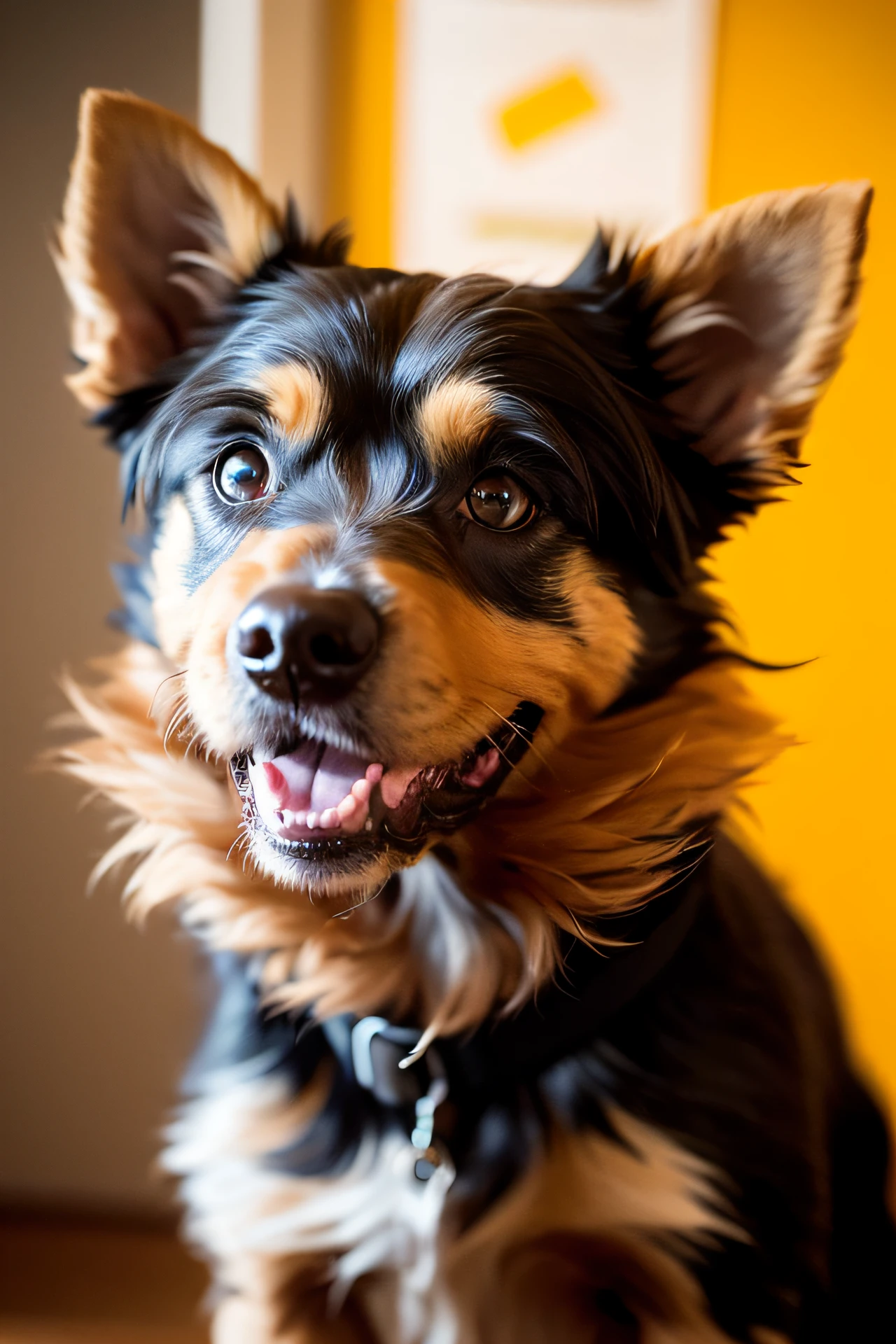 Realistic portrait of a cute Yorkshire terrier dog
((cor preta e bege)) sorriso bonito, ((humorous)), black background dark lighting, Yellow neon, close-up, Product Vision, detalhes faciais detalhados, rosto perfeito, nitidez, trending on artsation, sharp facial details, cgsociety, arte digital de ultra alta qualidade, requintado hiper detalhe, 4k, Soft lighting 8k, sonhador --iso 100, moda - tigre