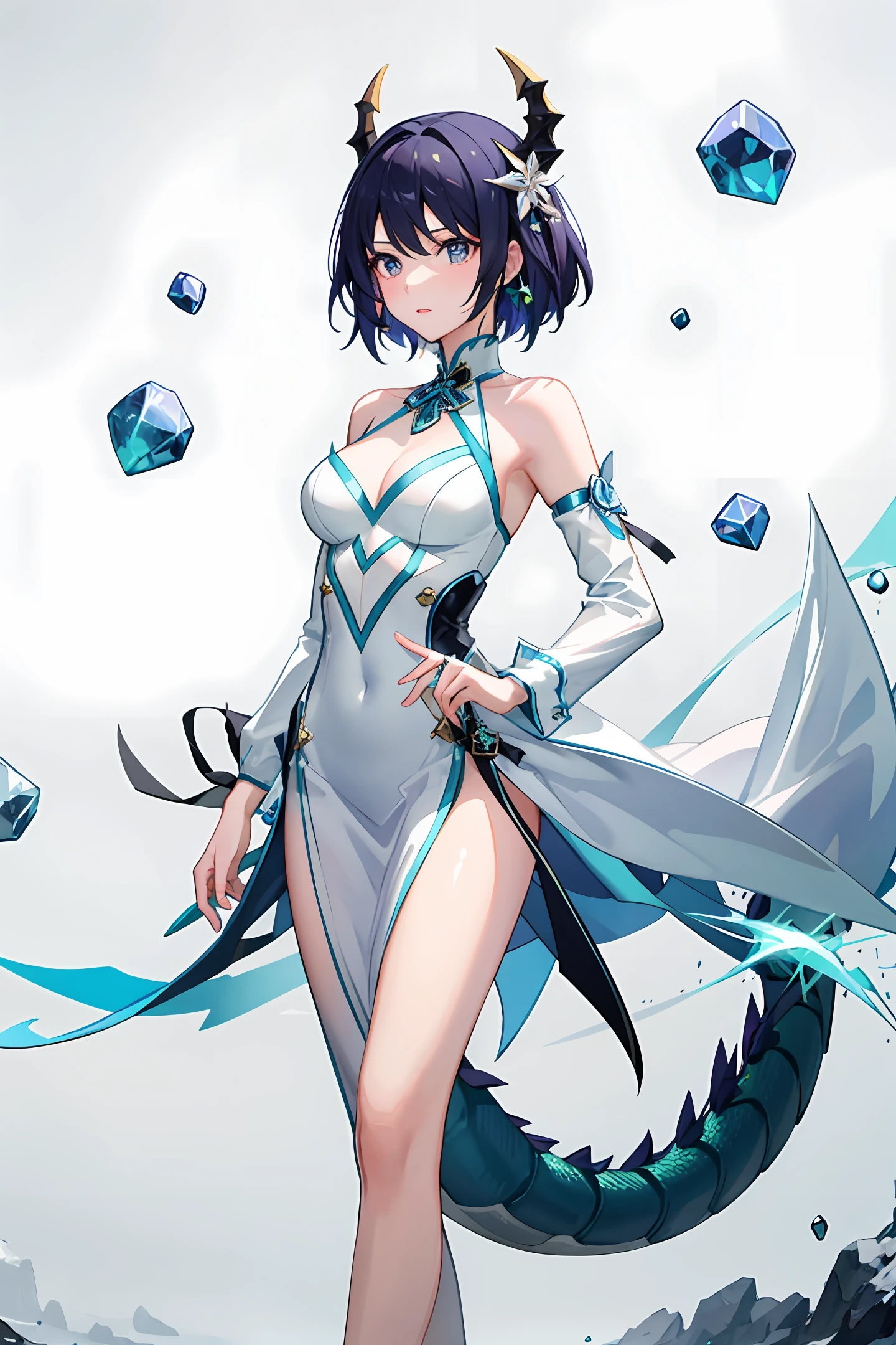 Crystal eyed girl。You hurt me。Crystal color dragon。Overall white。