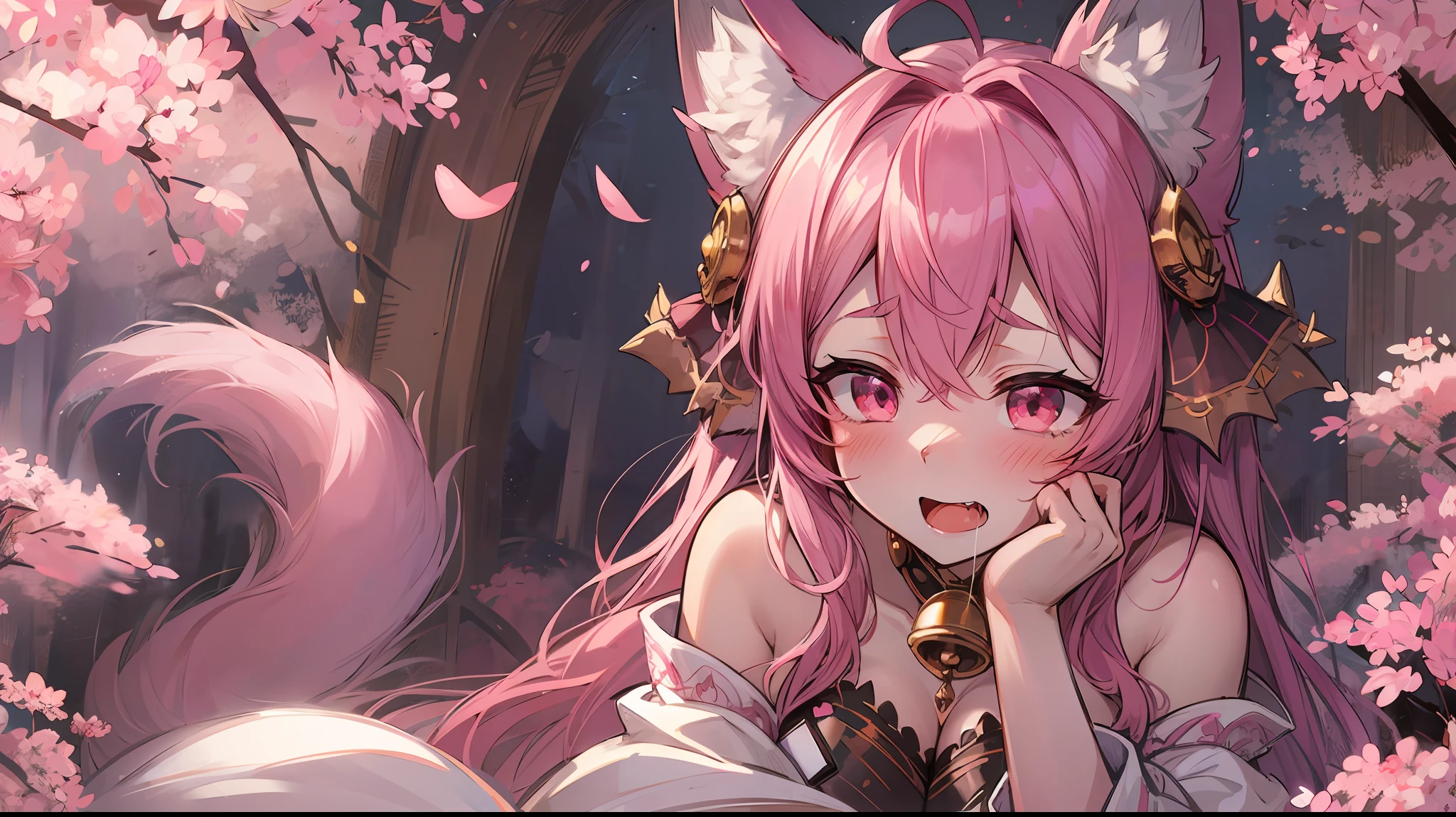 Girly fox ears, pink hair, cute white silk short skirt --auto