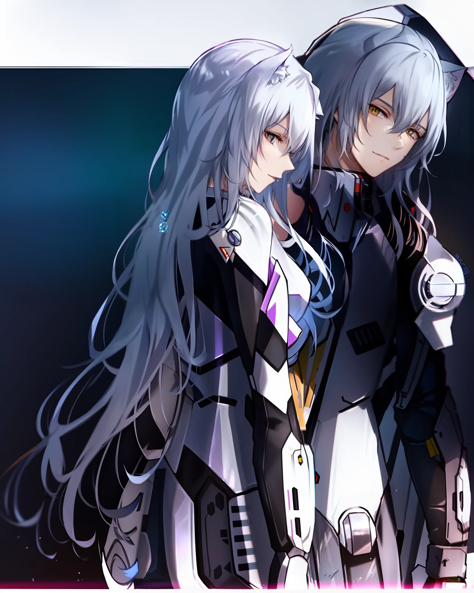 White-haired cat ears，mechs