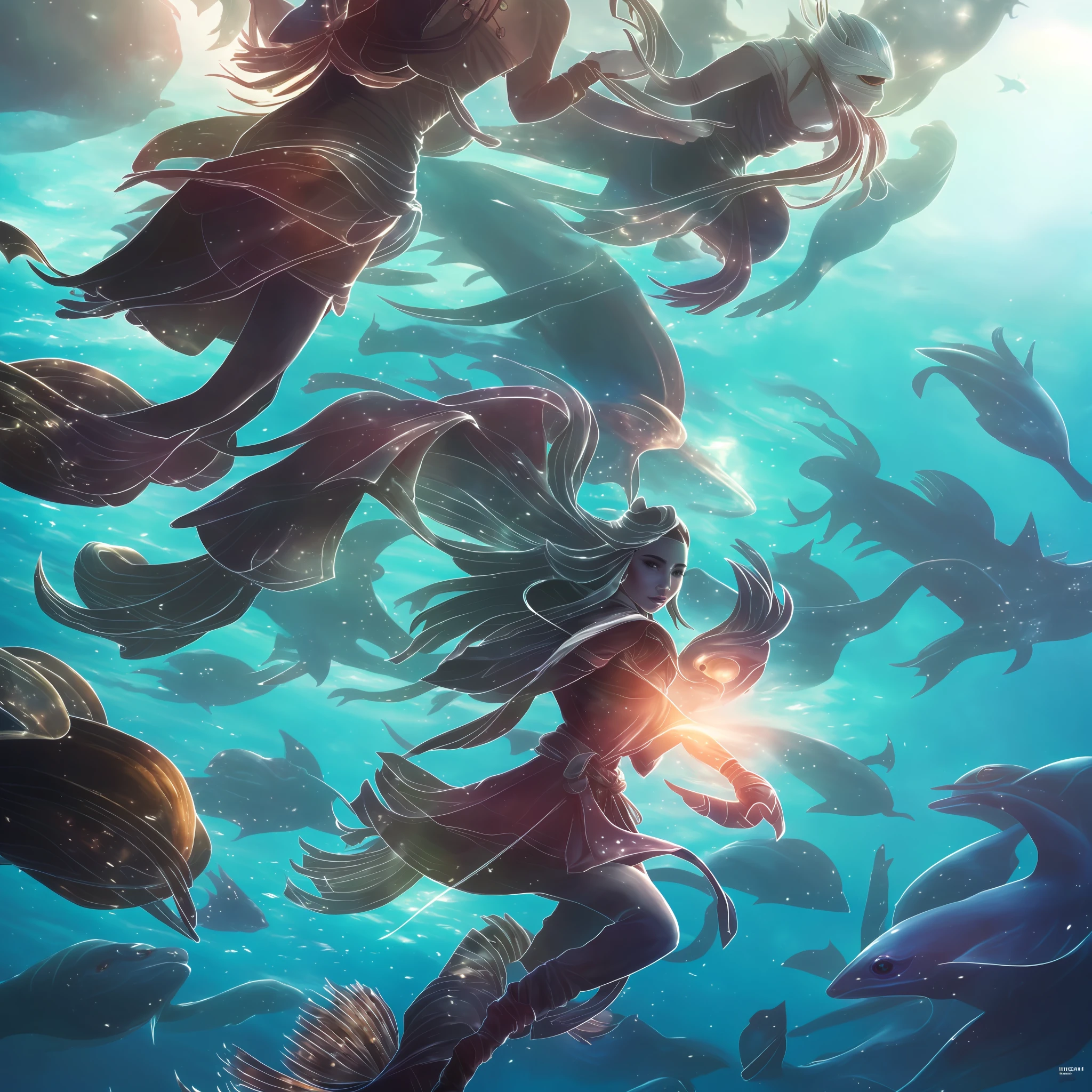 Persian Locathah_Medium close-up of Person Warlock with volumetric lighting、concept-art、brush stroke style、art stations、trending、ighly detailed、art by greg rutkowski、The background is in the sea、Beastman in the image of a sea slug、Head in the image of a nudibranch、Body inspired by sea slugs
