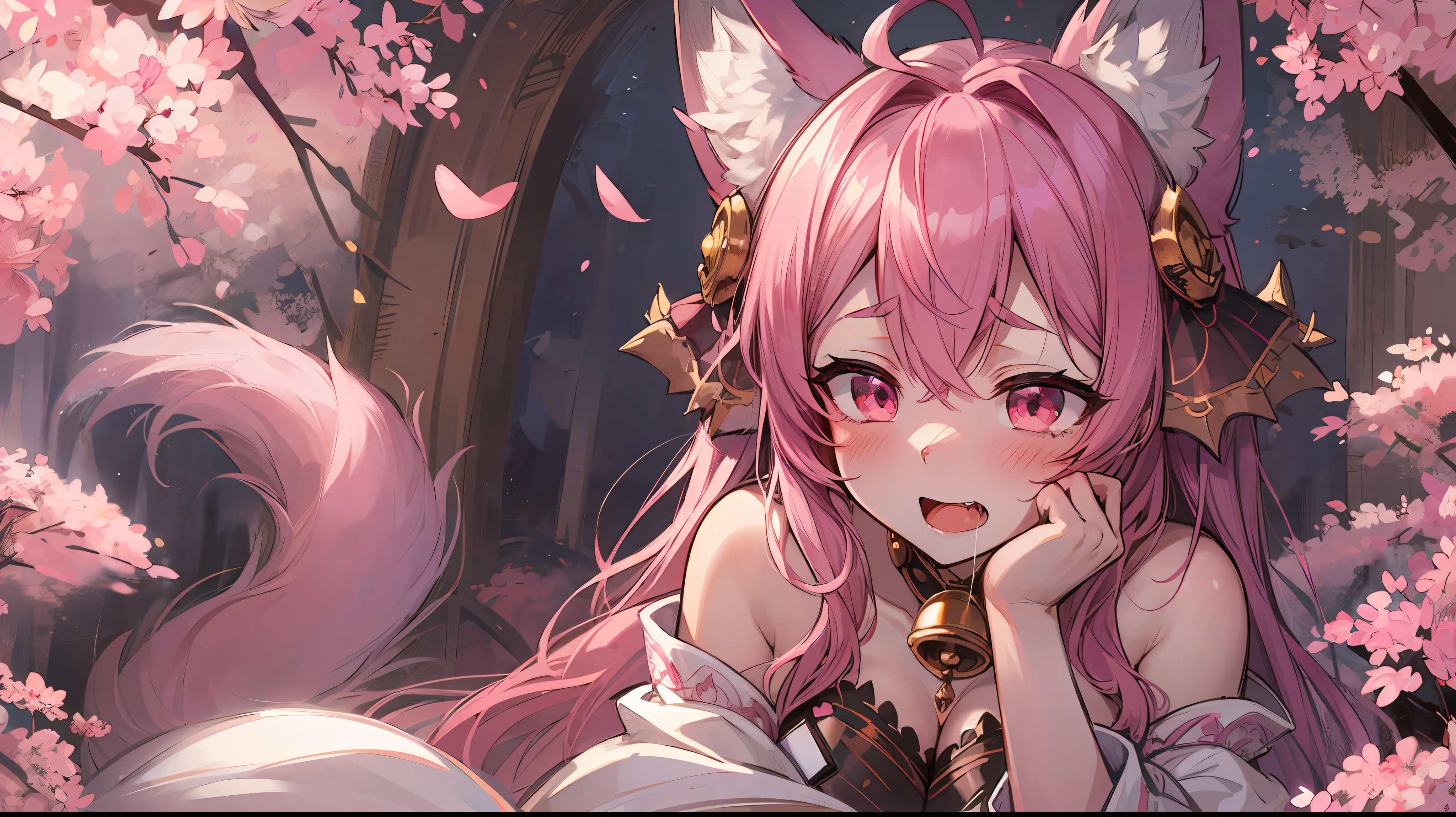 Girly fox ears, pink hair, cute white silk short skirt --auto