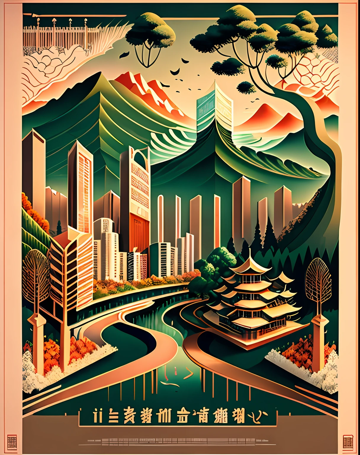 Nanjing landscape poster two-dimensional illustration