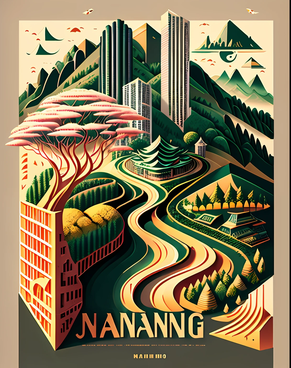 Nanjing landscape poster two-dimensional illustration