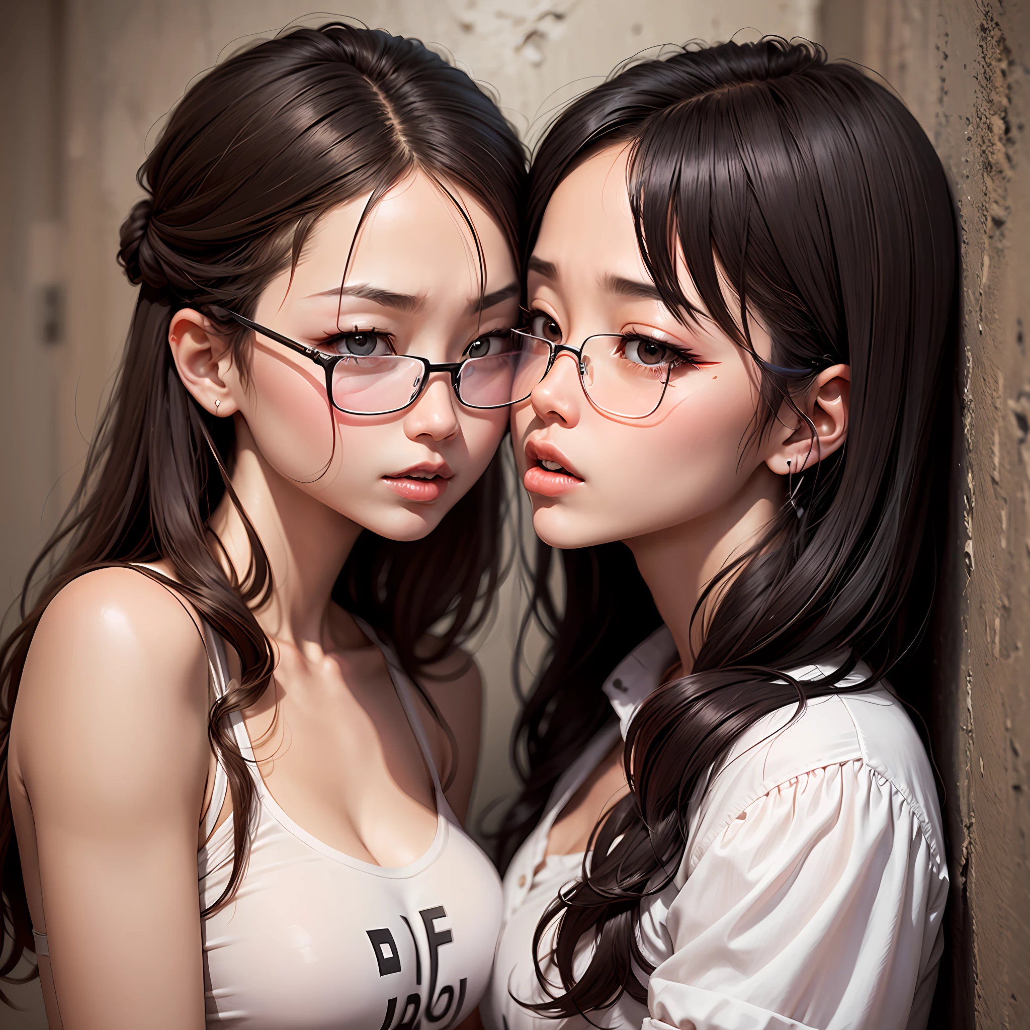 The female emcee practices kissing,eye glass,痴女,against a wall --auto