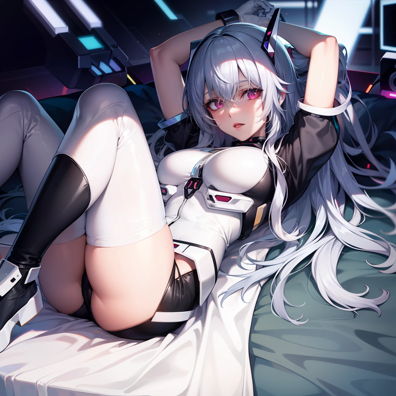 cyber punk perssonage，female pervert，White hair